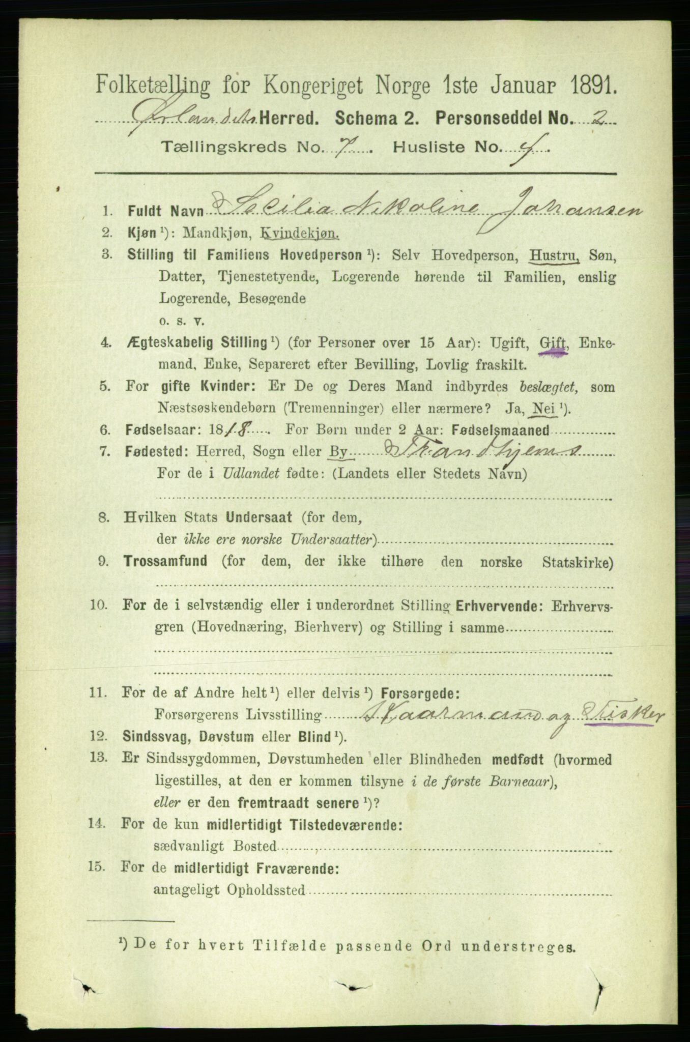 RA, 1891 census for 1621 Ørland, 1891, p. 2483