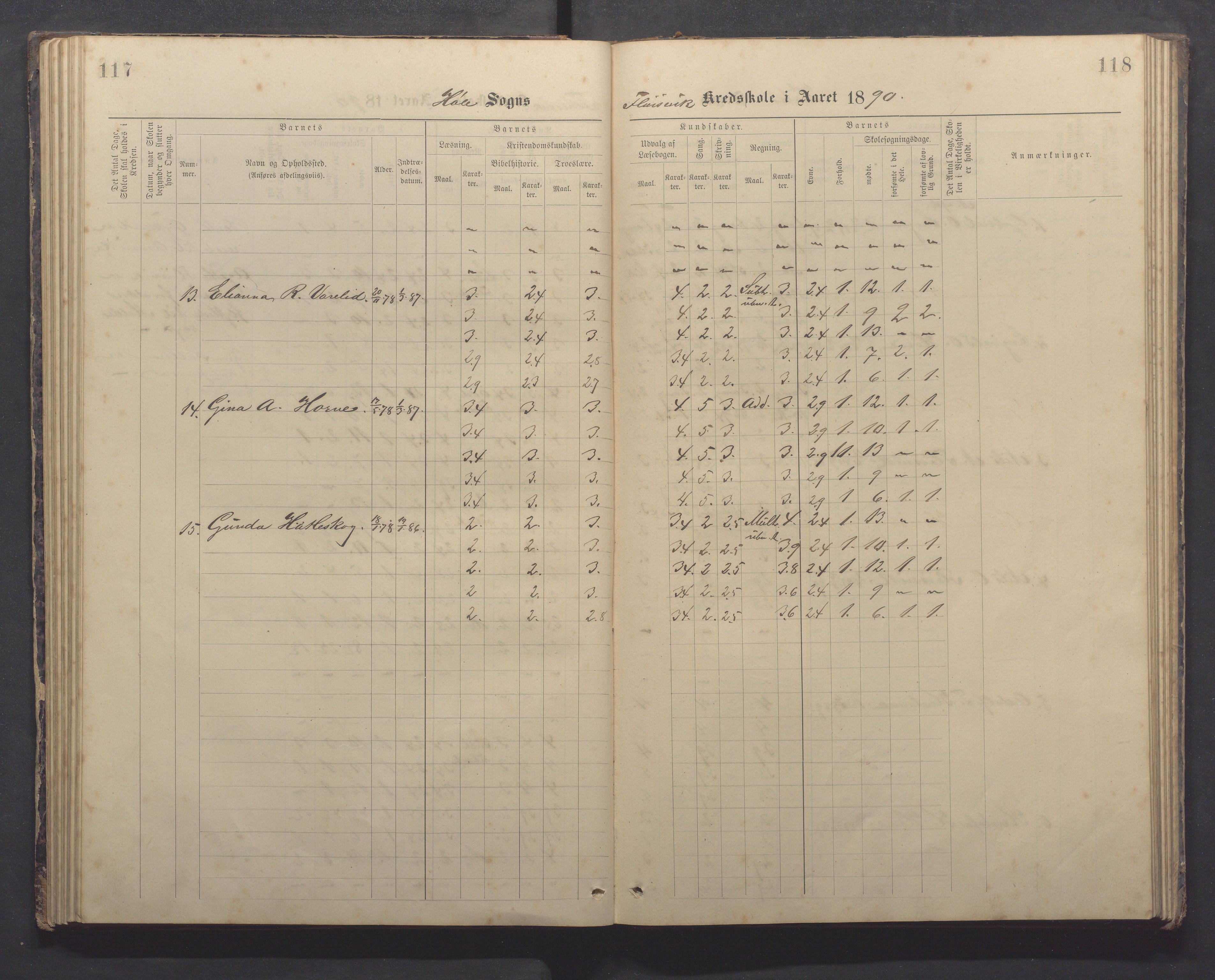 Høle kommune - Tengesdal skole, IKAR/K-100033/F/L0001: Skoleprotokoll, 1884-1893, p. 117-118