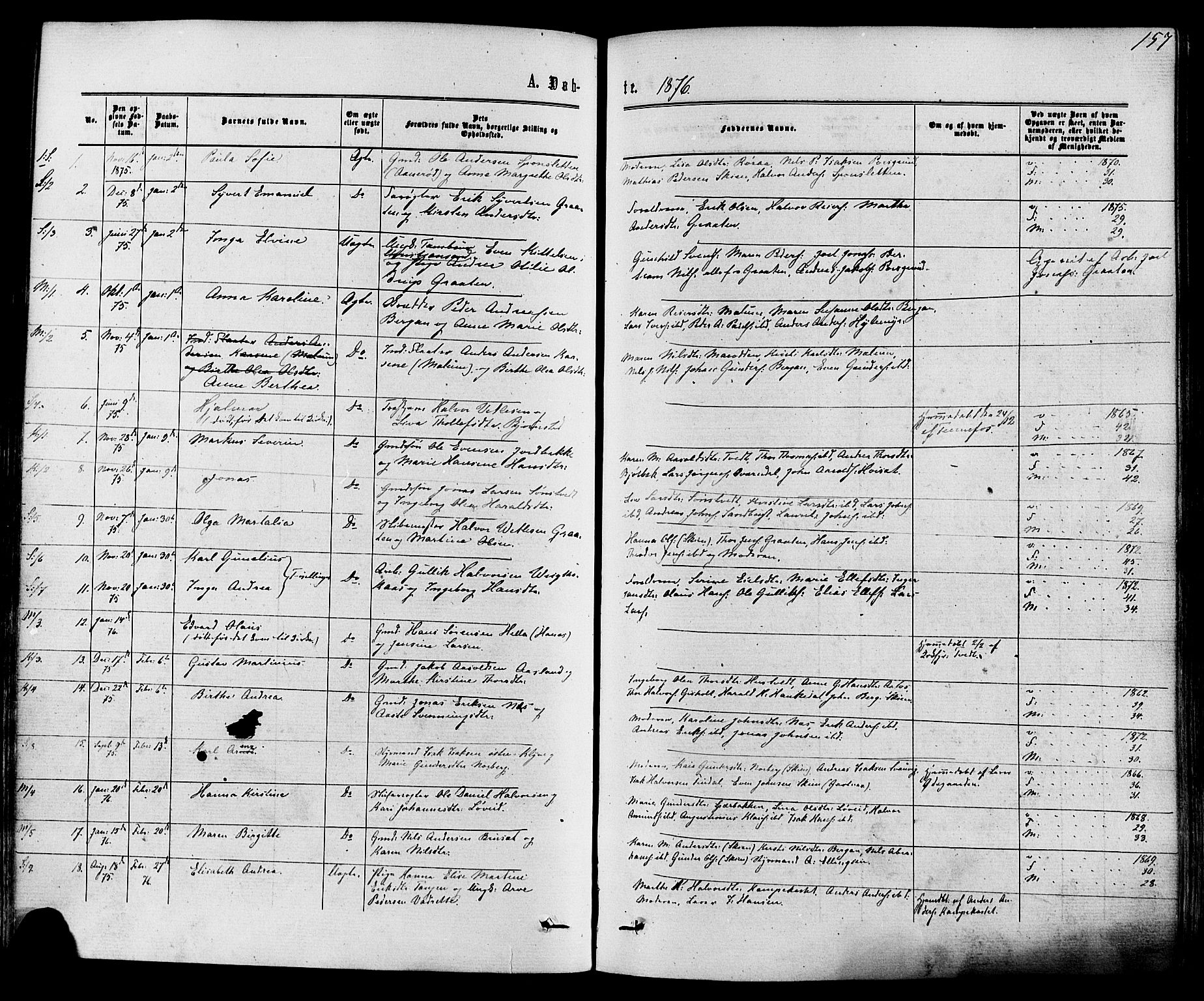 Solum kirkebøker, SAKO/A-306/F/Fa/L0008: Parish register (official) no. I 8, 1865-1876, p. 157