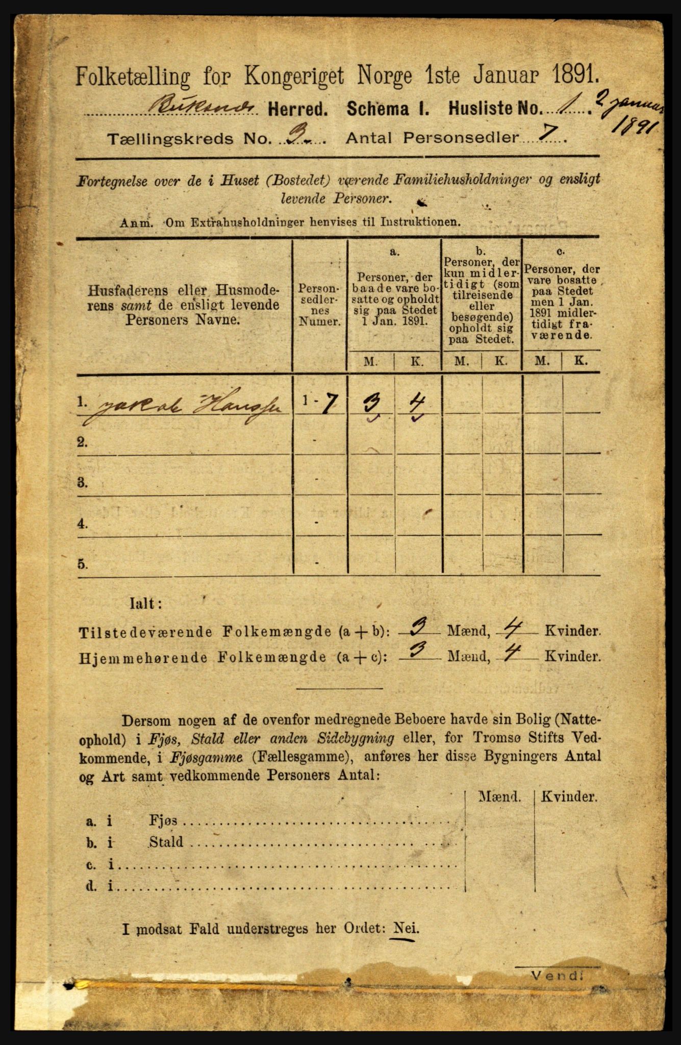 RA, 1891 census for 1860 Buksnes, 1891, p. 2105