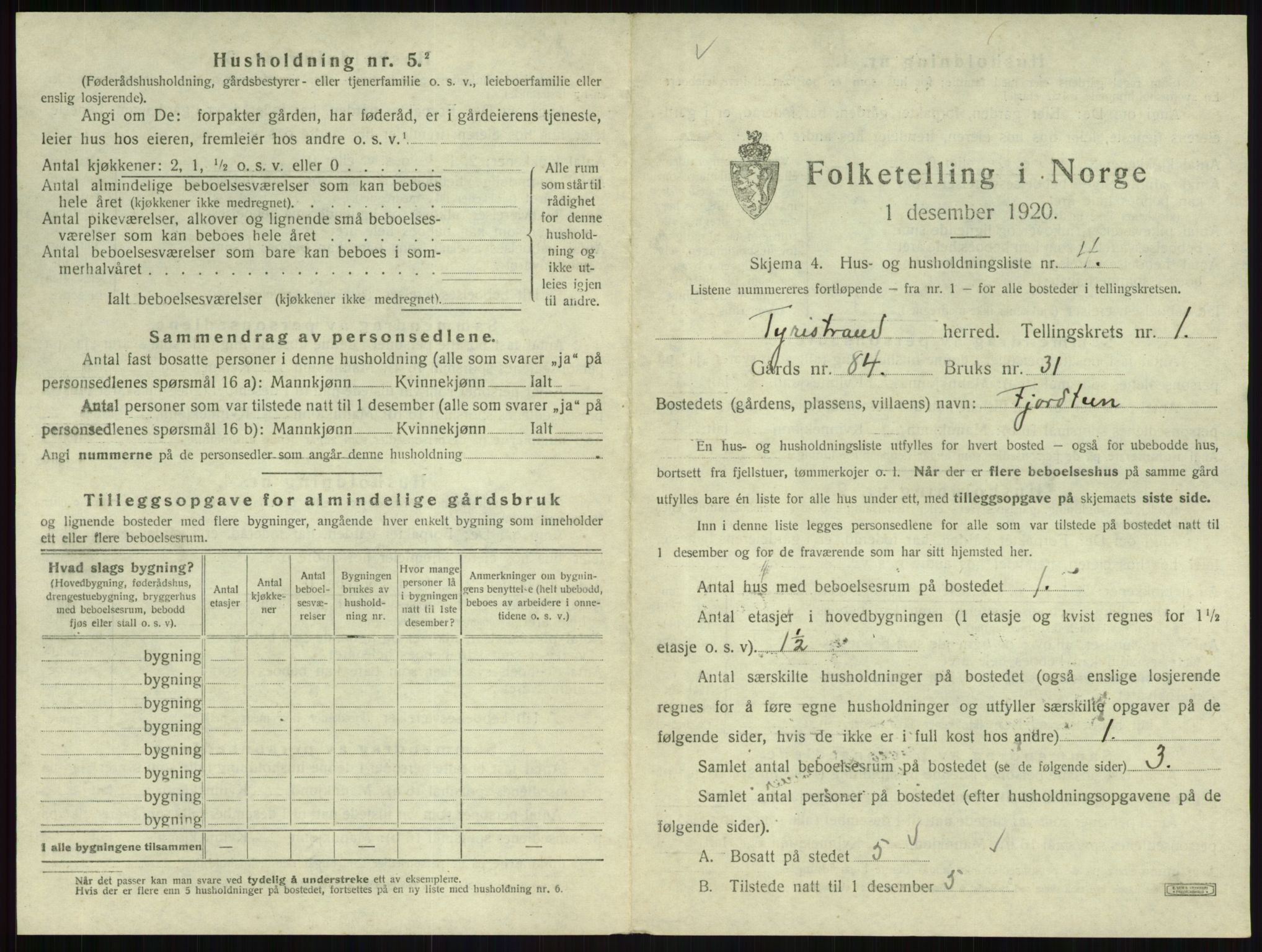 SAKO, 1920 census for Tyristrand, 1920, p. 29