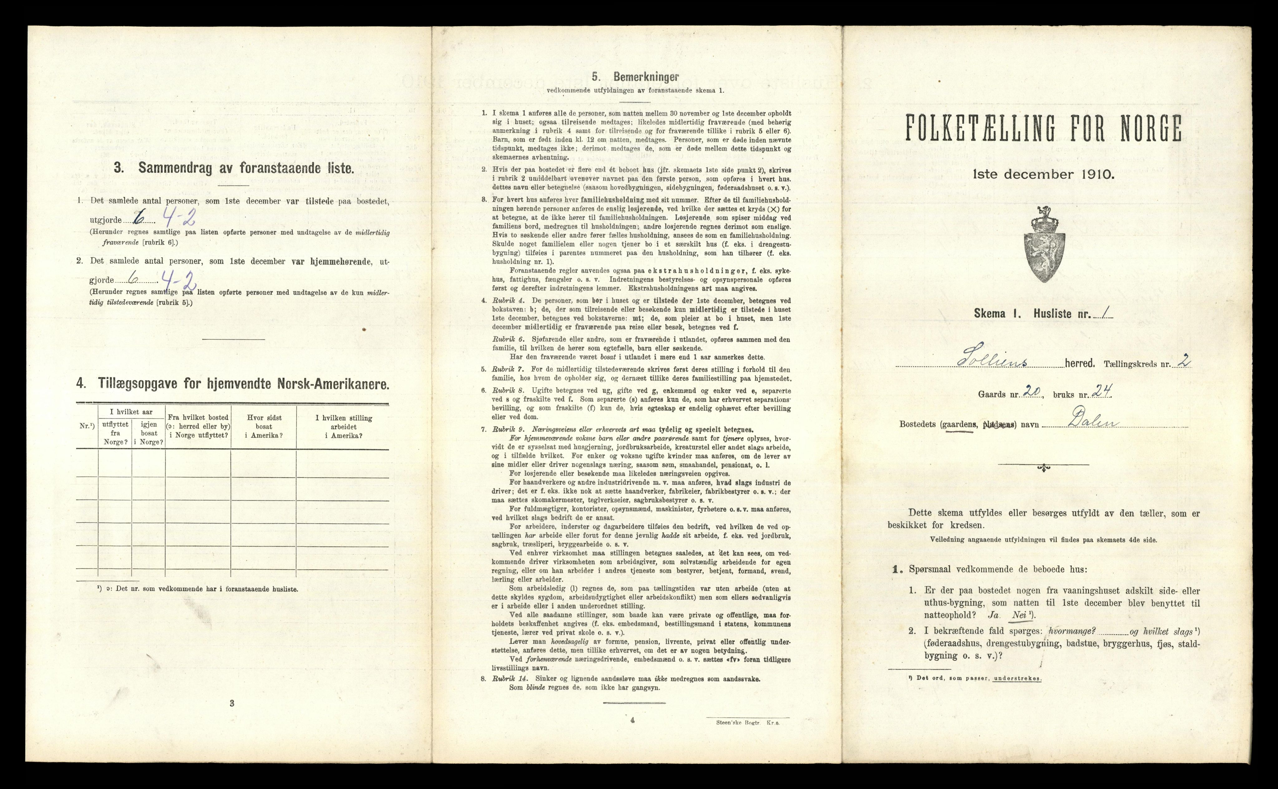 RA, 1910 census for Sollia, 1910, p. 83