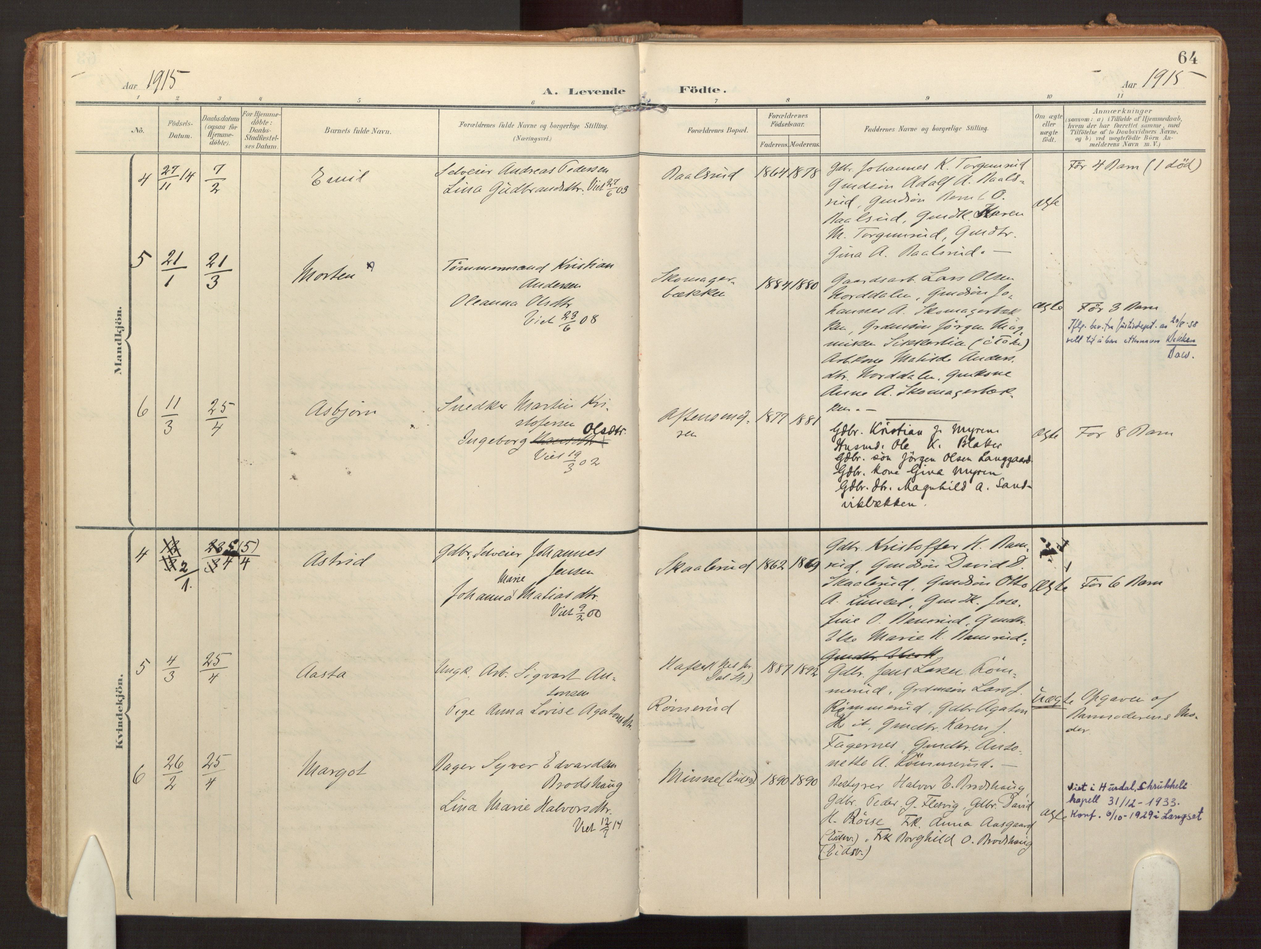 Hurdal prestekontor Kirkebøker, SAO/A-10889/F/Fb/L0004: Parish register (official) no. II 4, 1902-1924, p. 64