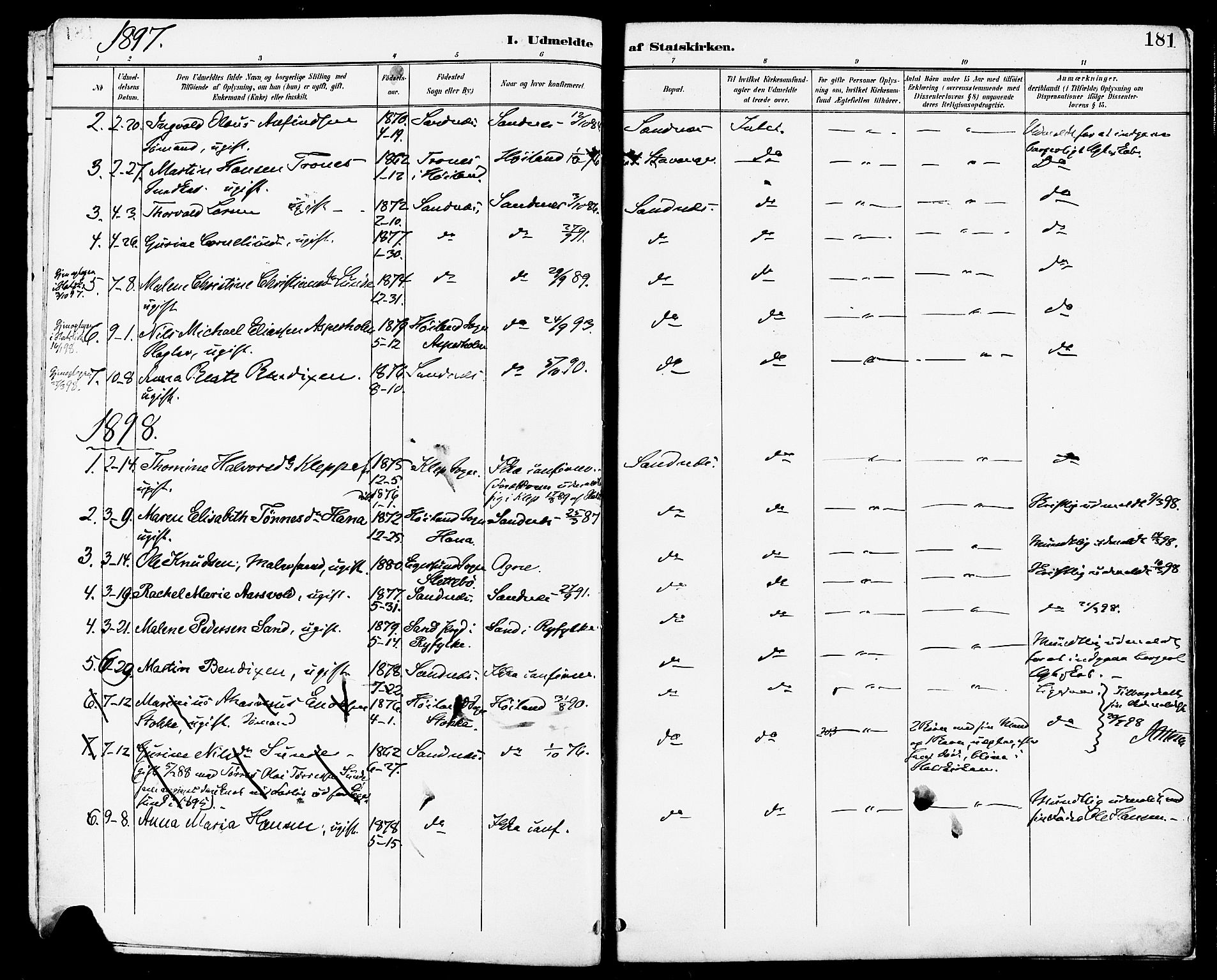 Høyland sokneprestkontor, AV/SAST-A-101799/001/30BA/L0014: Parish register (official) no. A 12, 1890-1898, p. 181