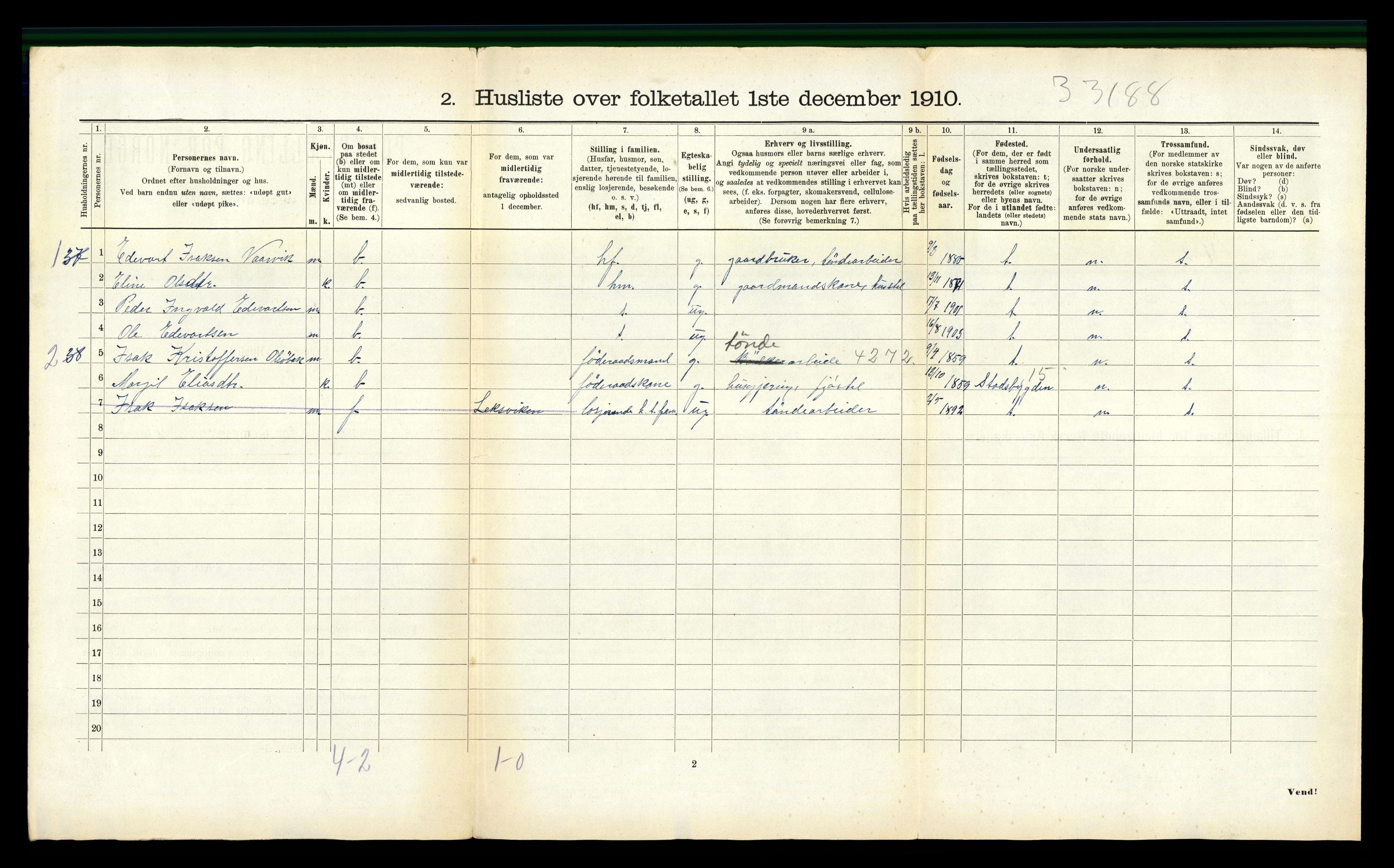 RA, 1910 census for Rissa, 1910, p. 691