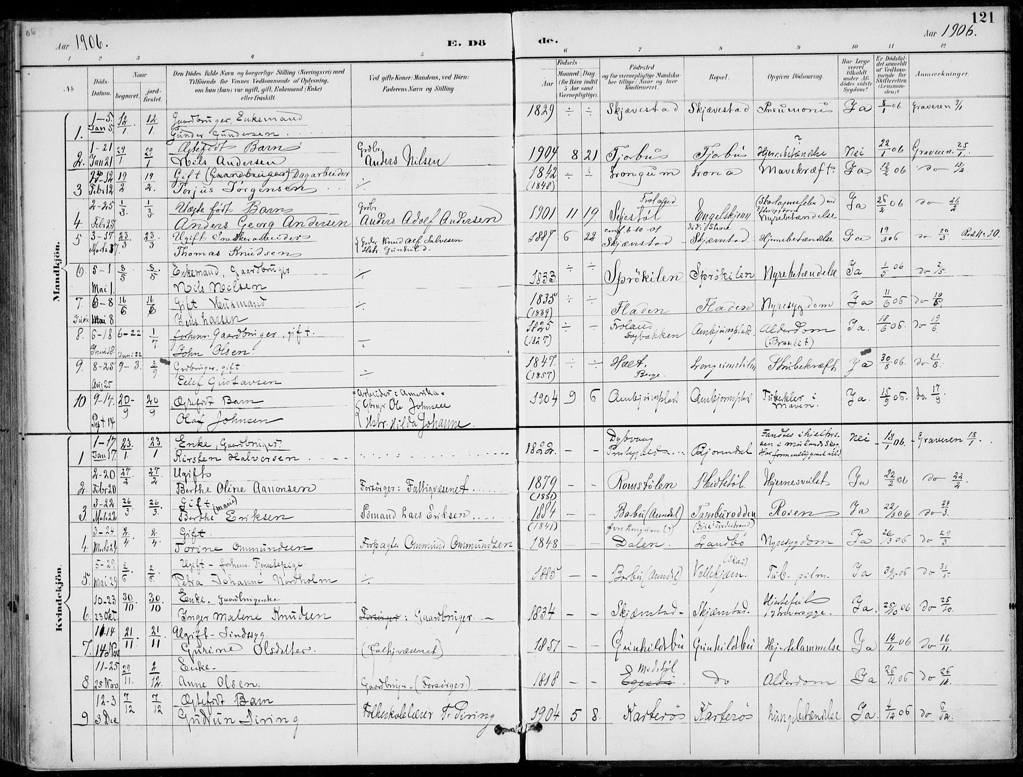 Austre Moland sokneprestkontor, SAK/1111-0001/F/Fa/Faa/L0011: Parish register (official) no. A 11, 1894-1915, p. 121