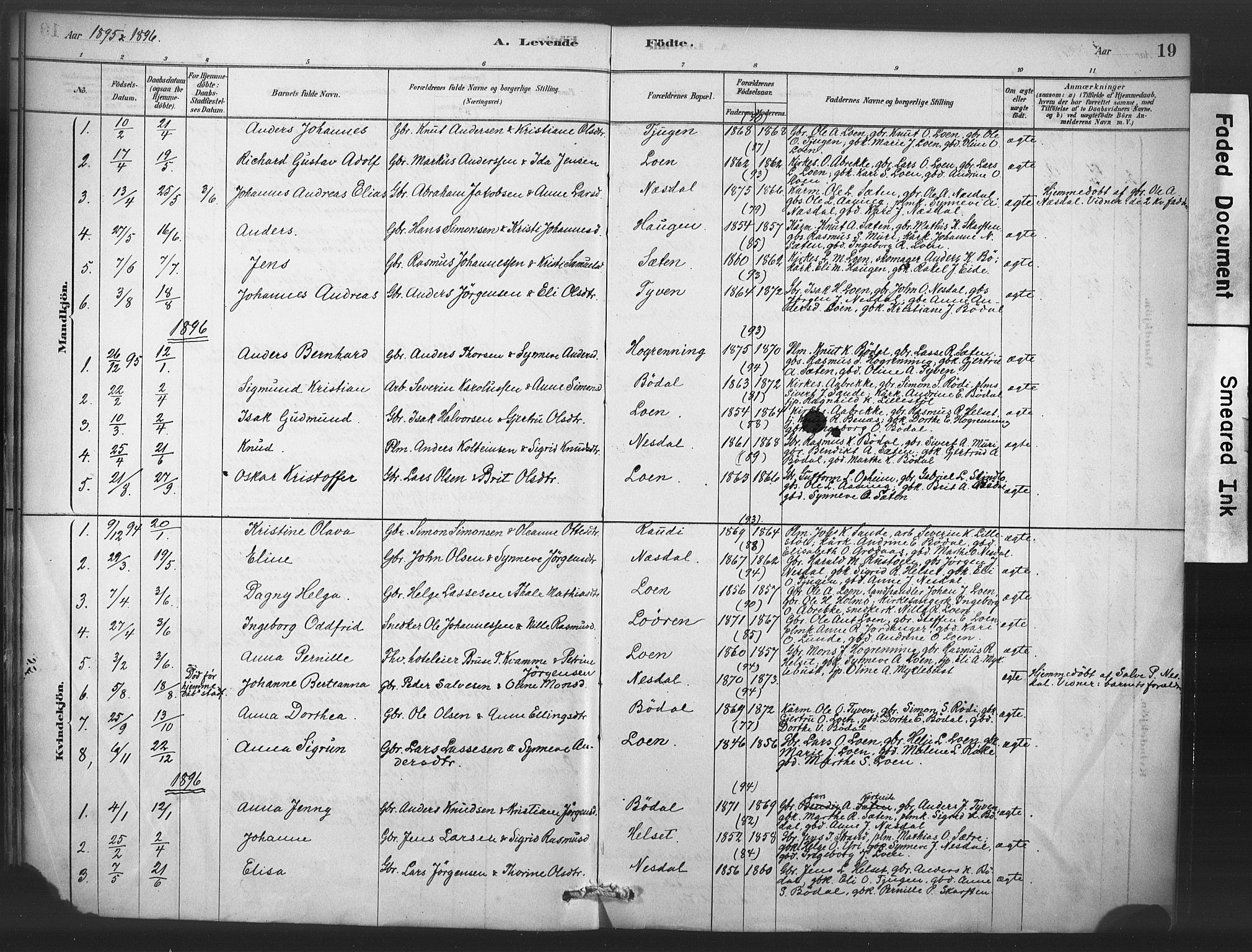 Stryn Sokneprestembete, AV/SAB-A-82501: Parish register (official) no. C 1, 1878-1907, p. 19