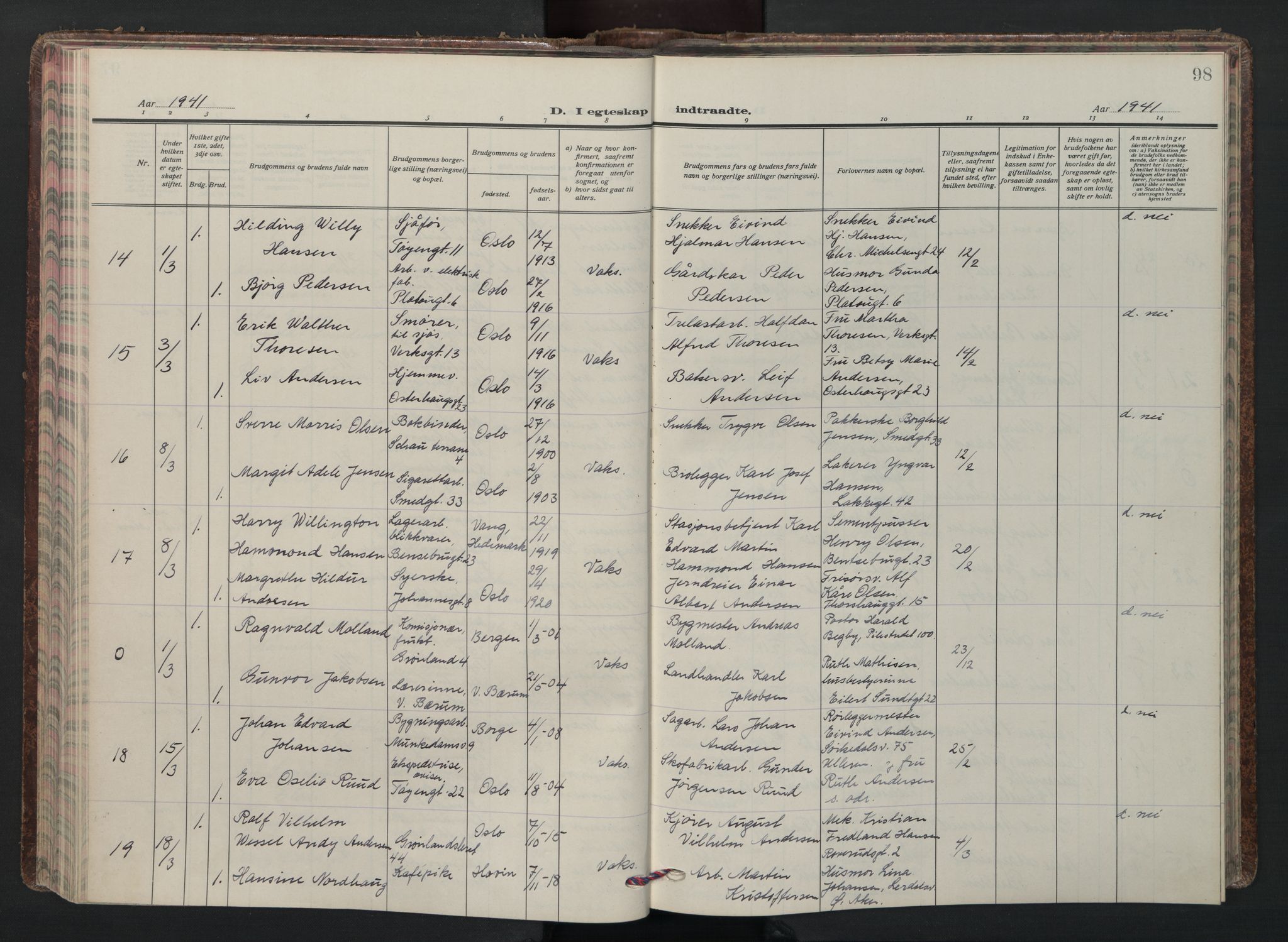 Grønland prestekontor Kirkebøker, AV/SAO-A-10848/F/Fa/L0020: Parish register (official) no. 20, 1935-1946, p. 98