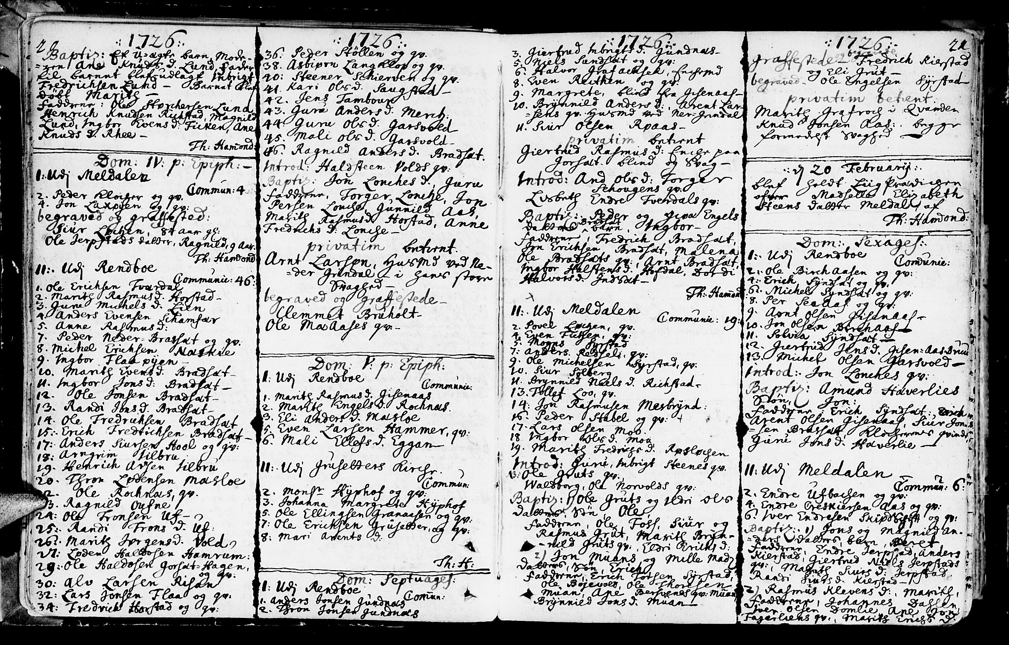 Ministerialprotokoller, klokkerbøker og fødselsregistre - Sør-Trøndelag, SAT/A-1456/672/L0850: Parish register (official) no. 672A03, 1725-1751, p. 20-21