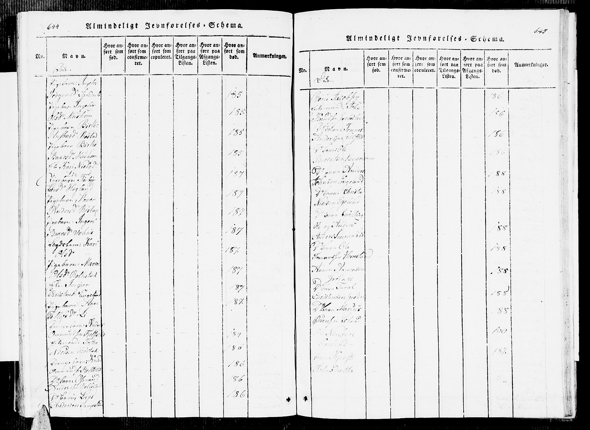 Vennesla sokneprestkontor, AV/SAK-1111-0045/Fb/Fbc/L0001: Parish register (copy) no. B 1, 1820-1834, p. 644-645