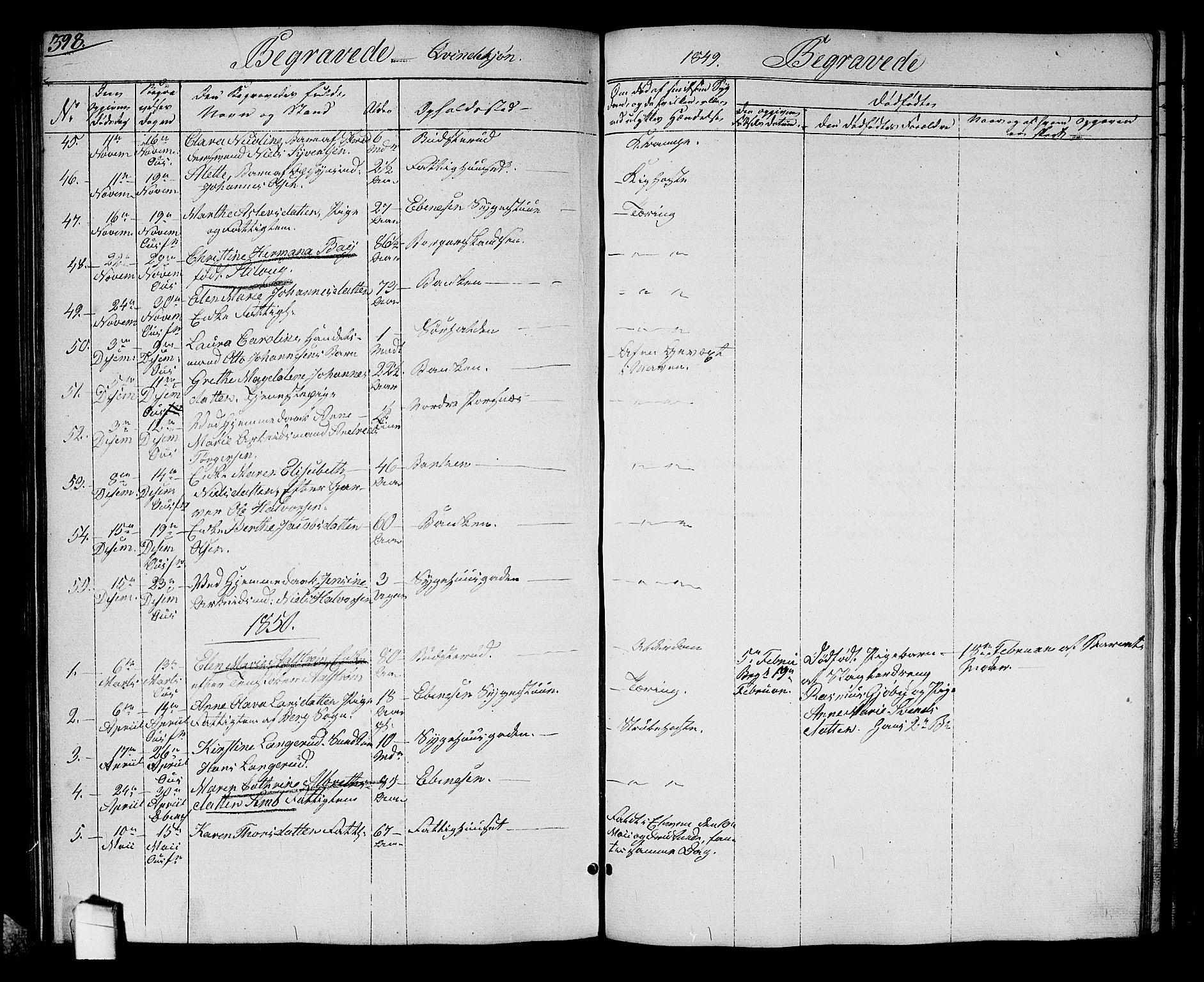 Halden prestekontor Kirkebøker, SAO/A-10909/G/Ga/L0004: Parish register (copy) no. 4, 1845-1854, p. 398