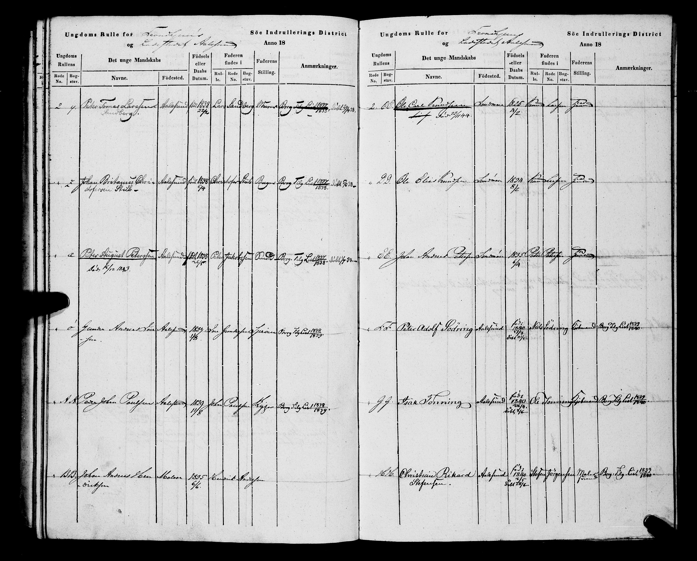 Sjøinnrulleringen - Trondhjemske distrikt, AV/SAT-A-5121/01/L0307: Hovedrulle, ungdomsrulle og ekstrarulle for Ålesund by, 1831-1846