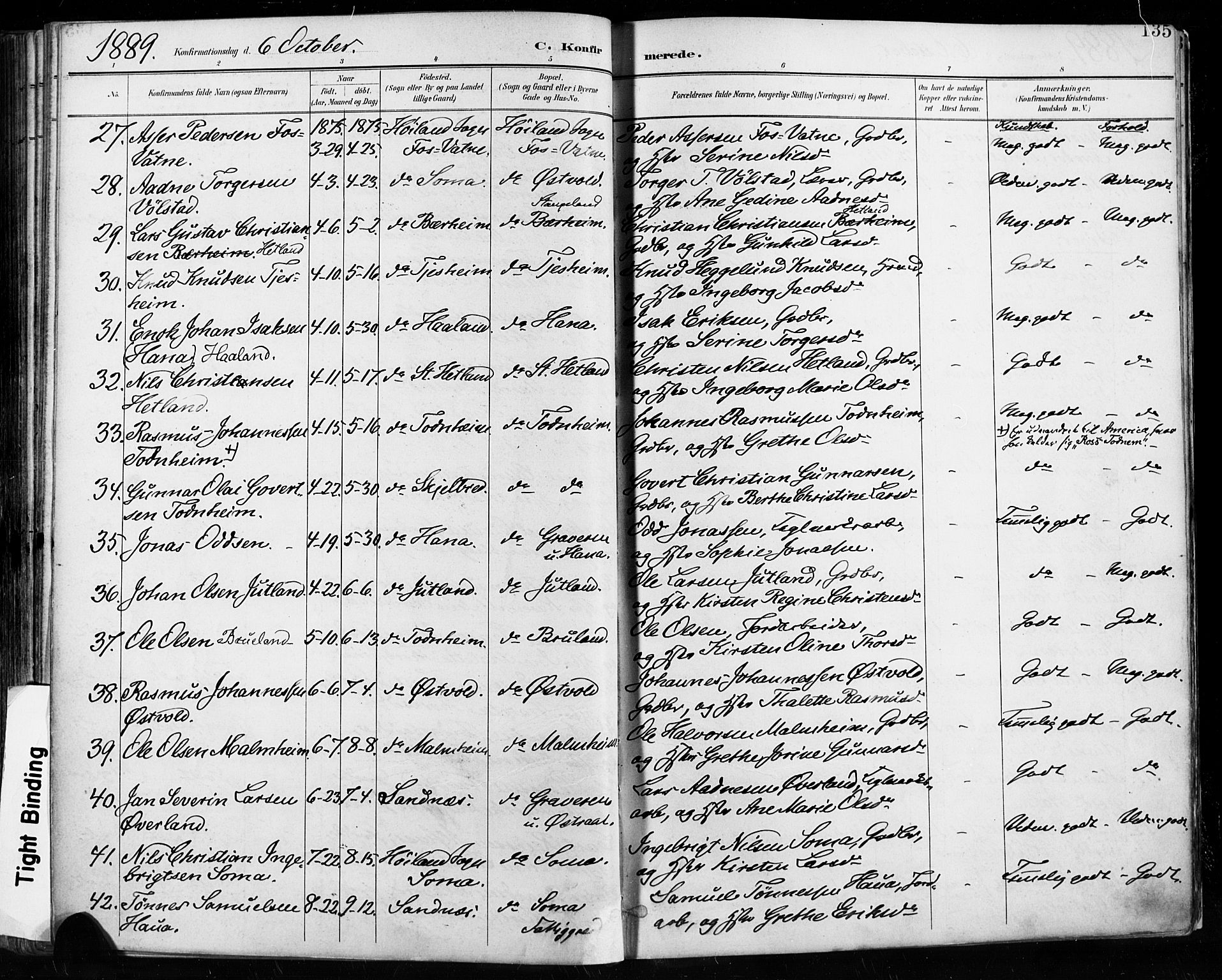 Høyland sokneprestkontor, AV/SAST-A-101799/001/30BA/L0013: Parish register (official) no. A 13.1, 1889-1898, p. 135