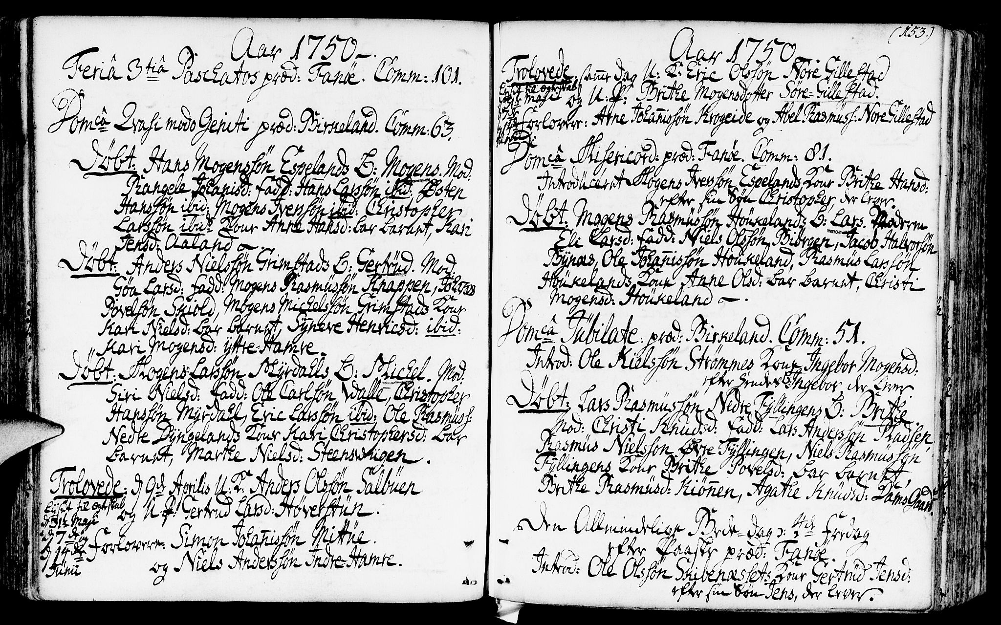 Fana Sokneprestembete, AV/SAB-A-75101/H/Haa/Haaa/L0003: Parish register (official) no. A 3, 1736-1757, p. 153