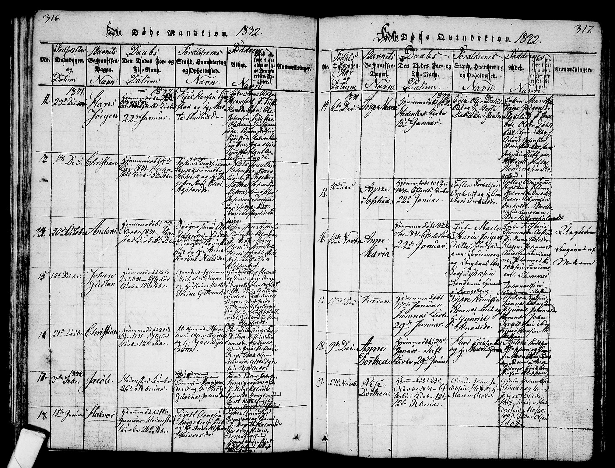 Sandsvær kirkebøker, AV/SAKO-A-244/G/Ga/L0003: Parish register (copy) no. I 3, 1817-1839, p. 316-317