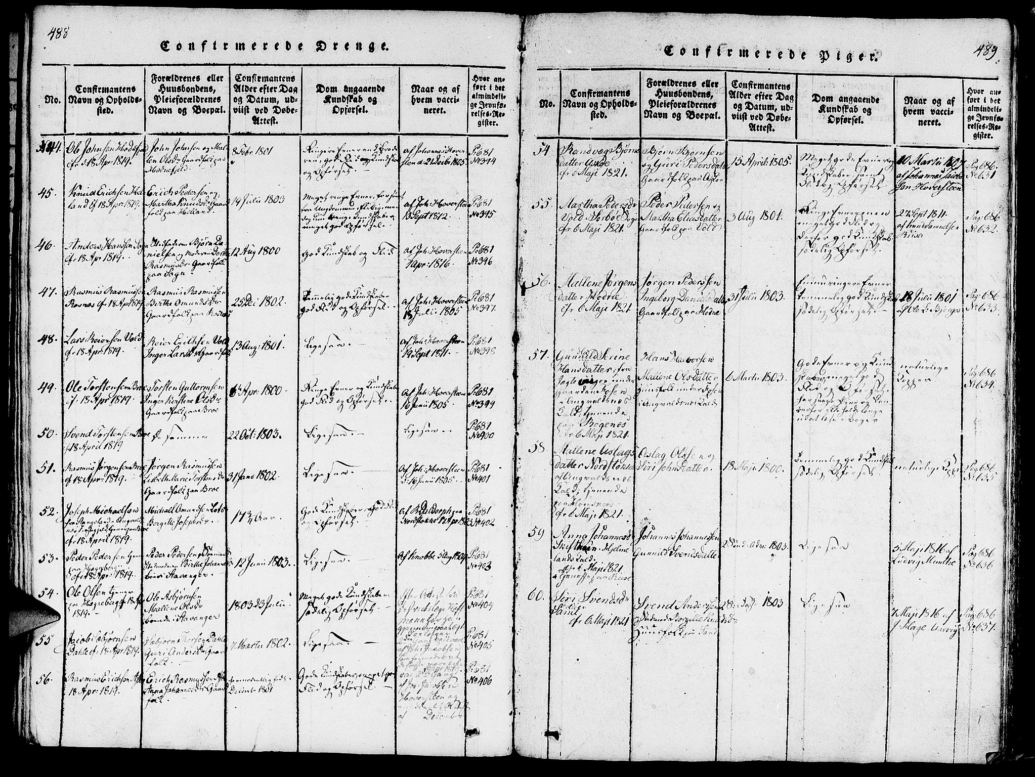 Rennesøy sokneprestkontor, SAST/A -101827/H/Ha/Haa/L0004: Parish register (official) no. A 4, 1816-1837, p. 488-489