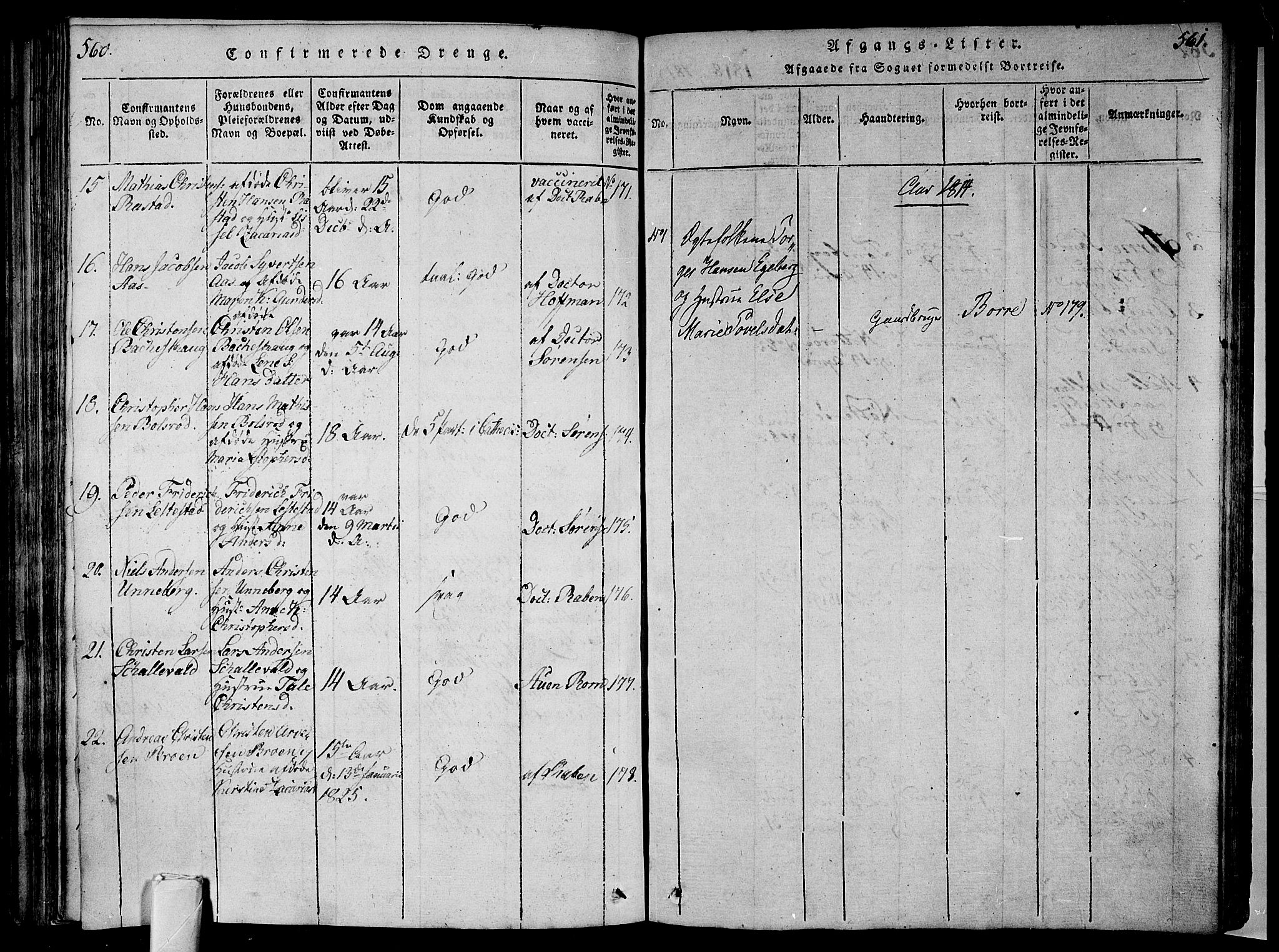 Sem kirkebøker, SAKO/A-5/F/Fa/L0004: Parish register (official) no. I 4, 1814-1825, p. 560-561