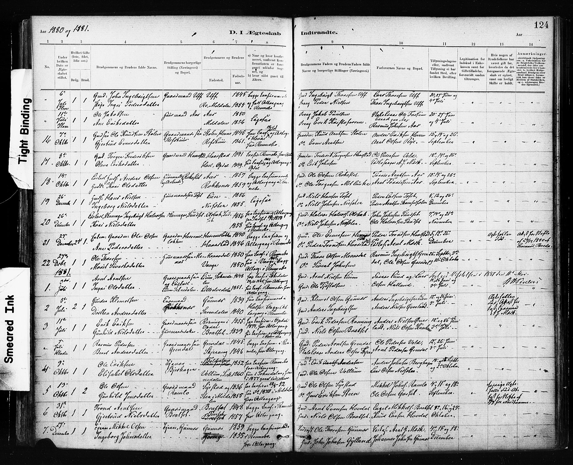 Ministerialprotokoller, klokkerbøker og fødselsregistre - Sør-Trøndelag, SAT/A-1456/674/L0871: Parish register (official) no. 674A03, 1880-1896, p. 124
