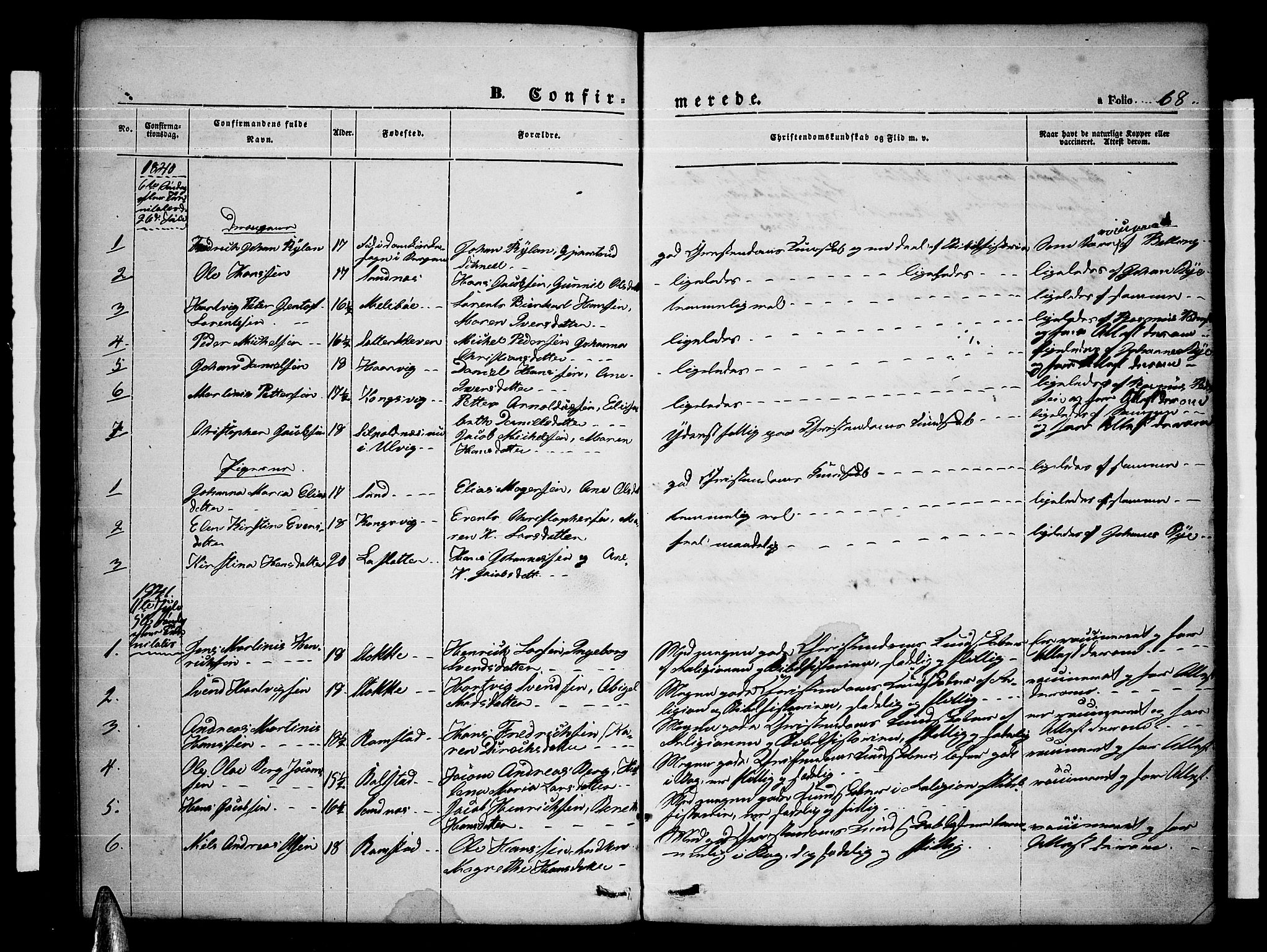 Ministerialprotokoller, klokkerbøker og fødselsregistre - Nordland, SAT/A-1459/865/L0929: Parish register (copy) no. 865C01, 1840-1866, p. 68