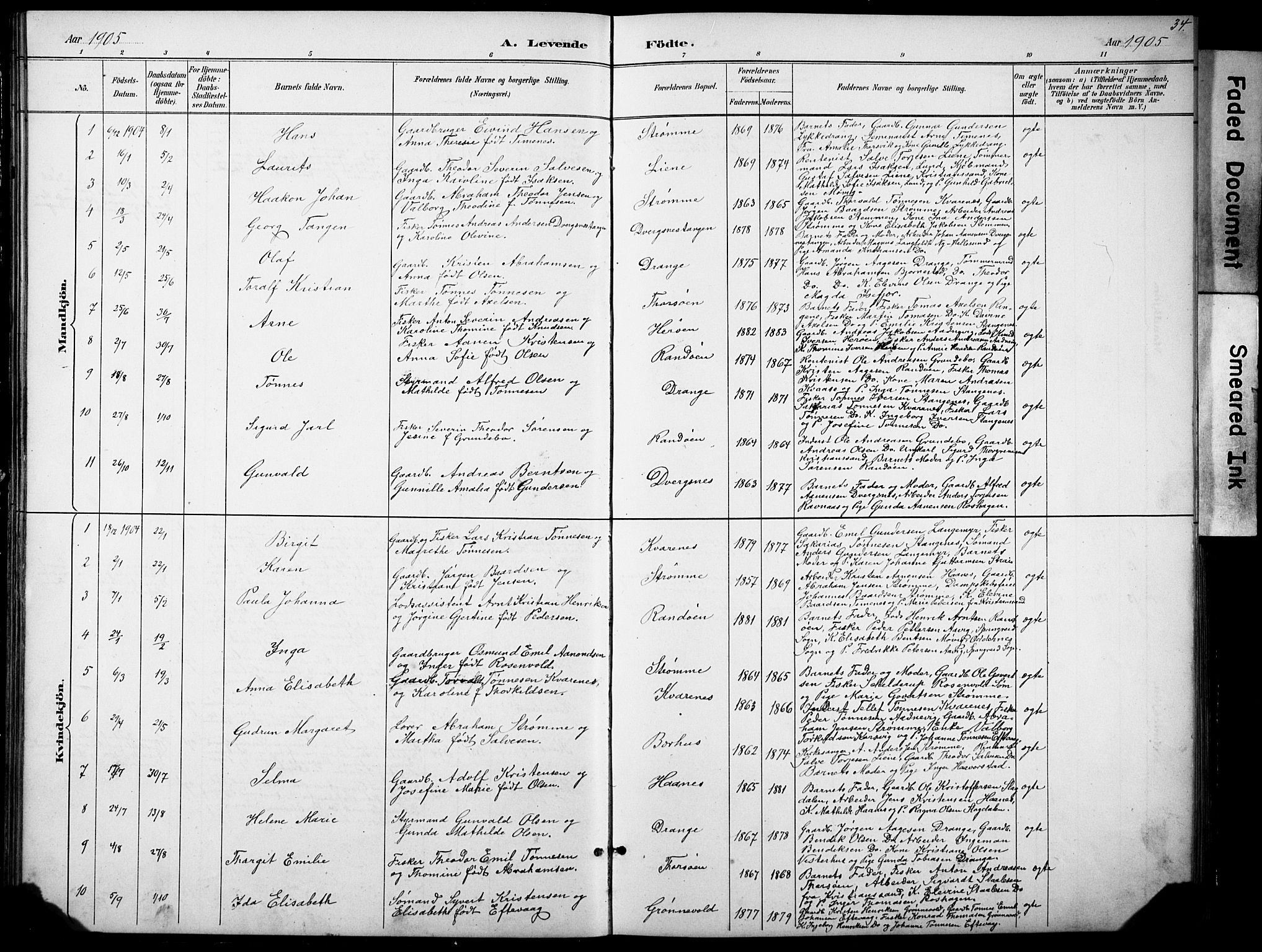 Oddernes sokneprestkontor, SAK/1111-0033/F/Fb/Fbb/L0002: Parish register (copy) no. B 2, 1889-1933, p. 34
