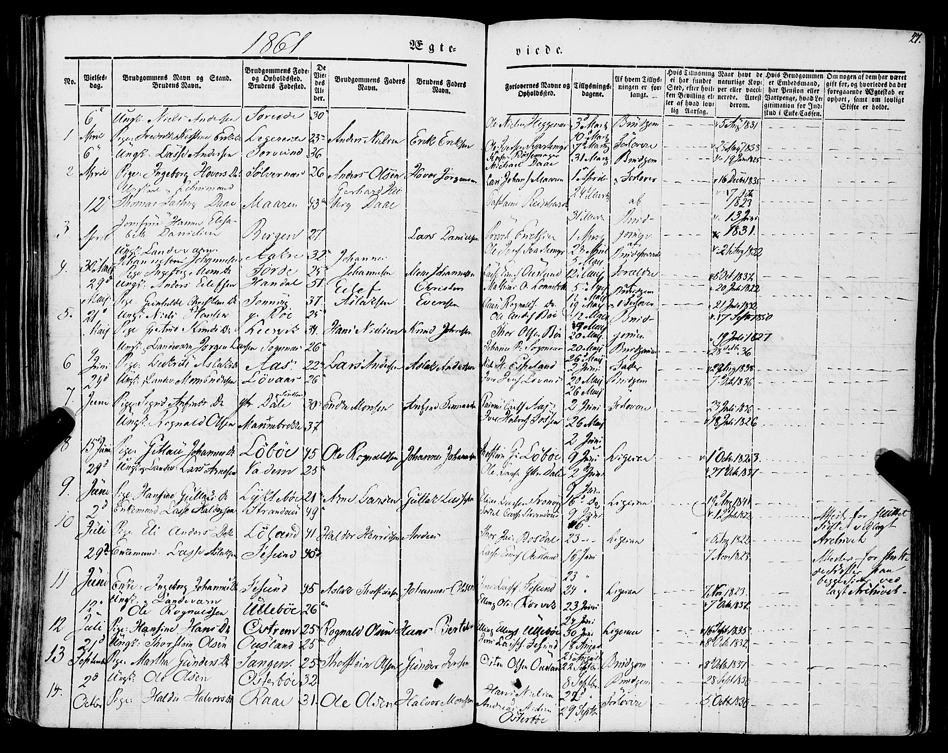 Lavik sokneprestembete, SAB/A-80901: Parish register (official) no. A 3, 1843-1863, p. 27
