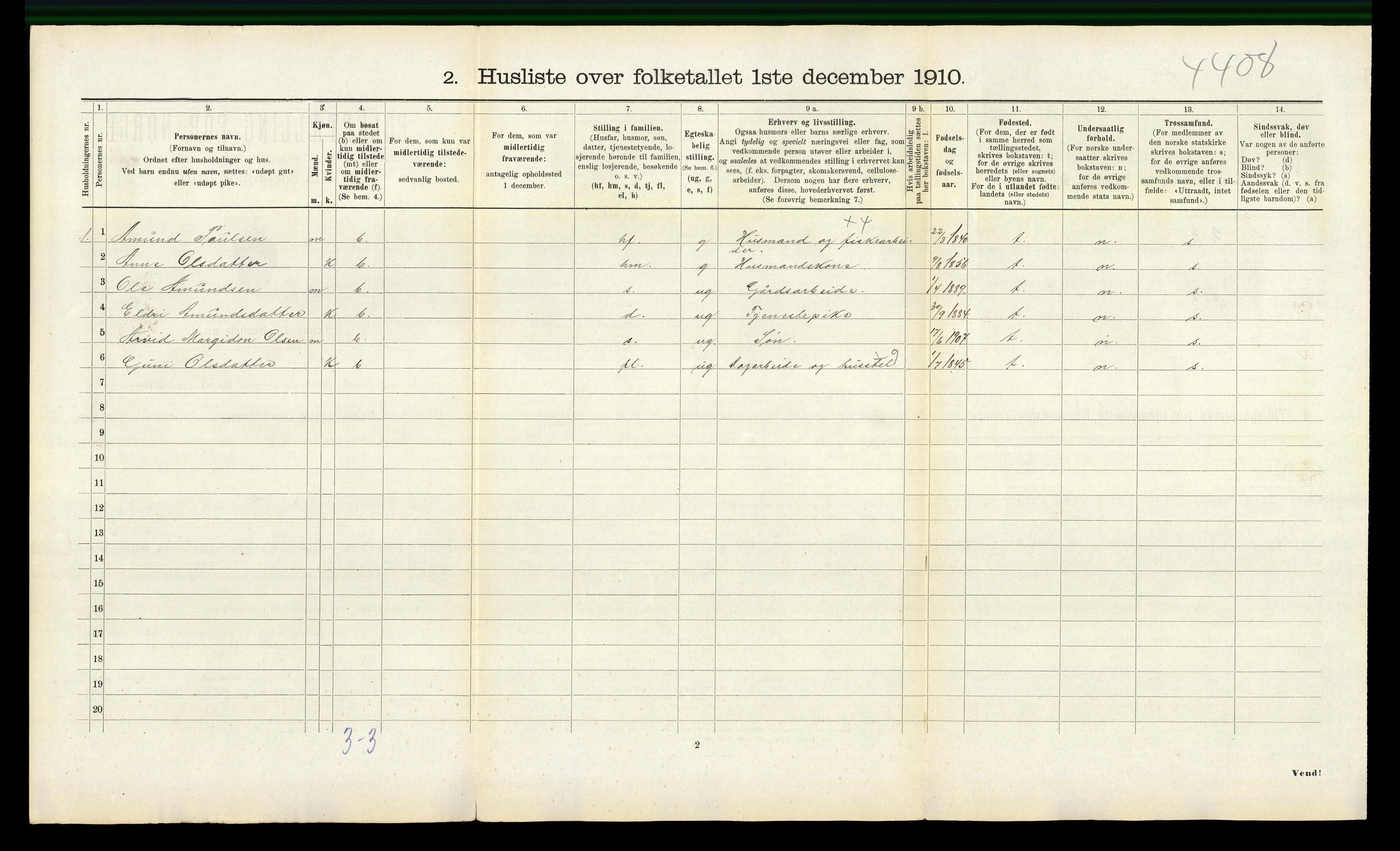 RA, 1910 census for Eresfjord og Vistdal, 1910, p. 416