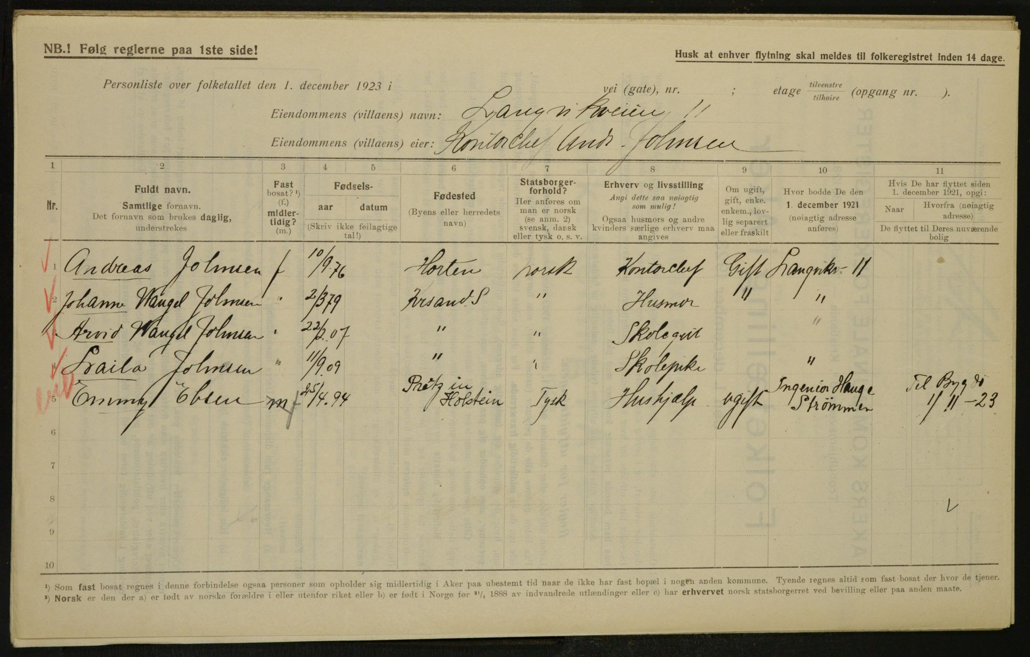 , Municipal Census 1923 for Aker, 1923, p. 3366