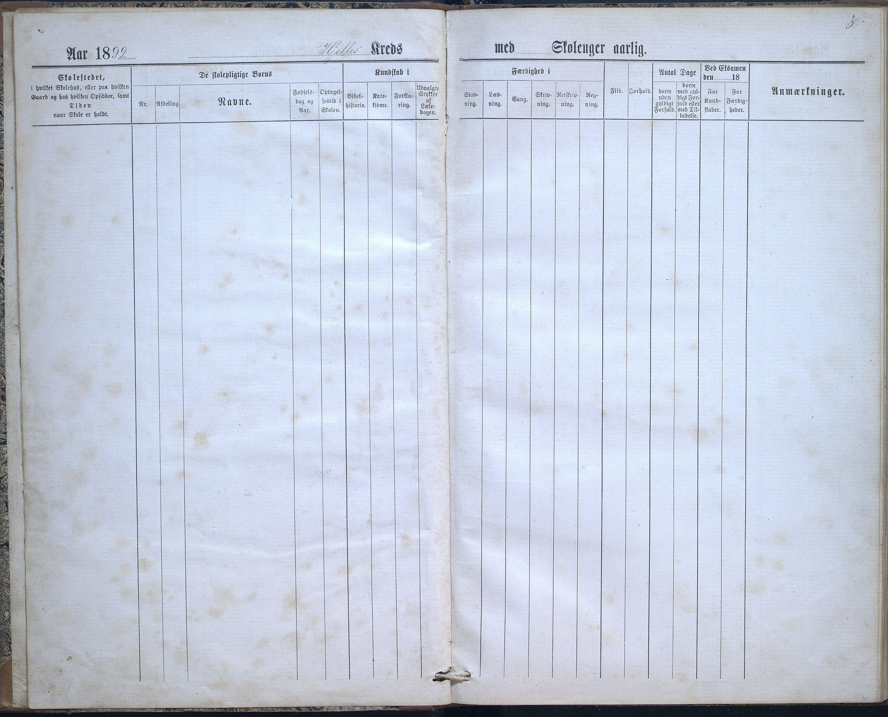 Stryn kommune. Grov skule, VLFK/K-14491.520.01/542/L0001: skuleprotokoll for Hjelle skule og Grov skule, 1892