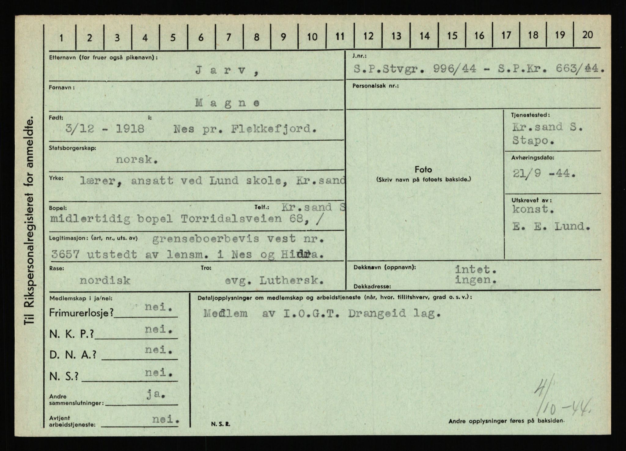 Statspolitiet - Hovedkontoret / Osloavdelingen, AV/RA-S-1329/C/Ca/L0007: Hol - Joelsen, 1943-1945, p. 3516