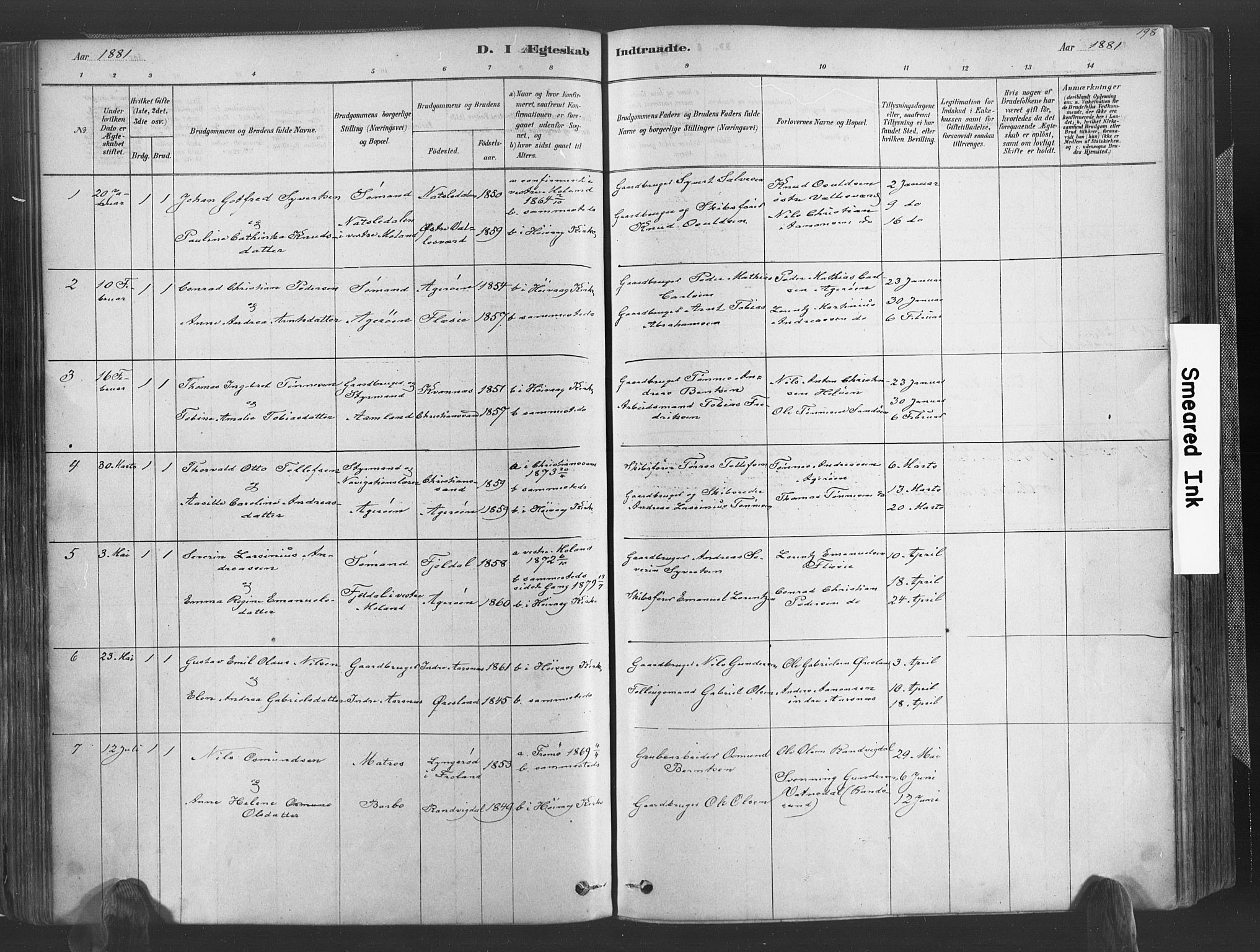 Høvåg sokneprestkontor, SAK/1111-0025/F/Fa/L0005: Parish register (official) no. A 5, 1878-1893, p. 198
