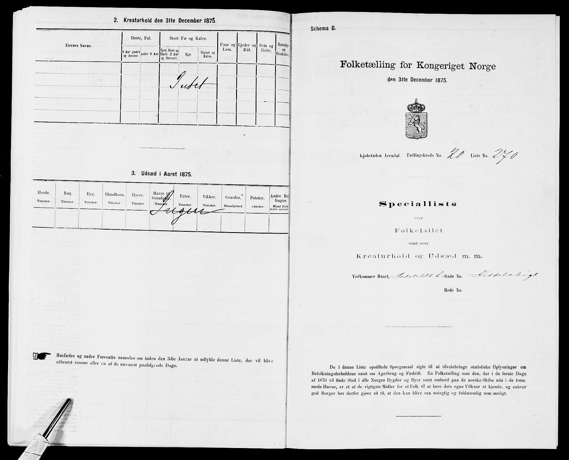 SAK, 1875 census for 0903P Arendal, 1875, p. 634