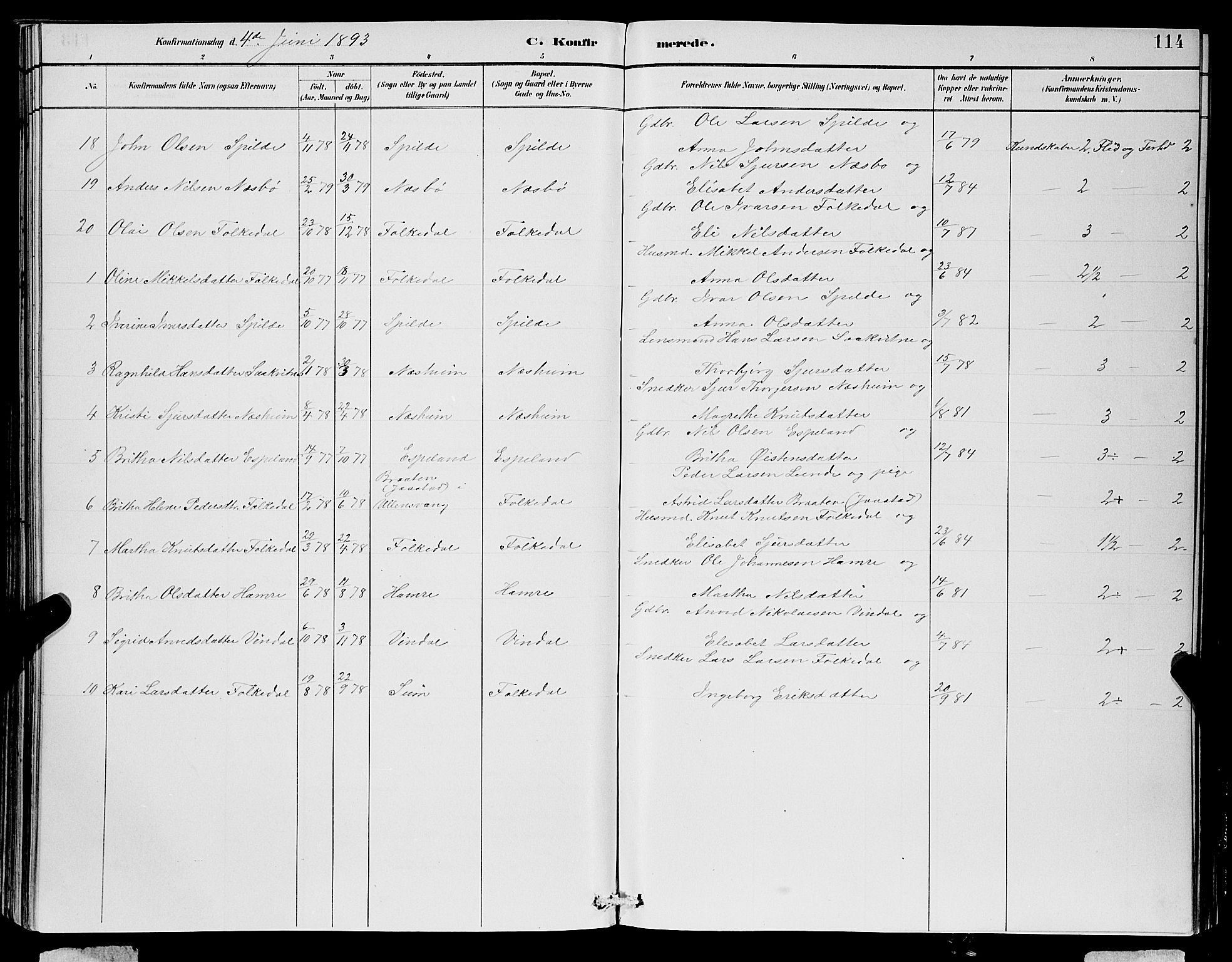 Ulvik sokneprestembete, AV/SAB-A-78801/H/Hab: Parish register (copy) no. B 3, 1884-1901, p. 114