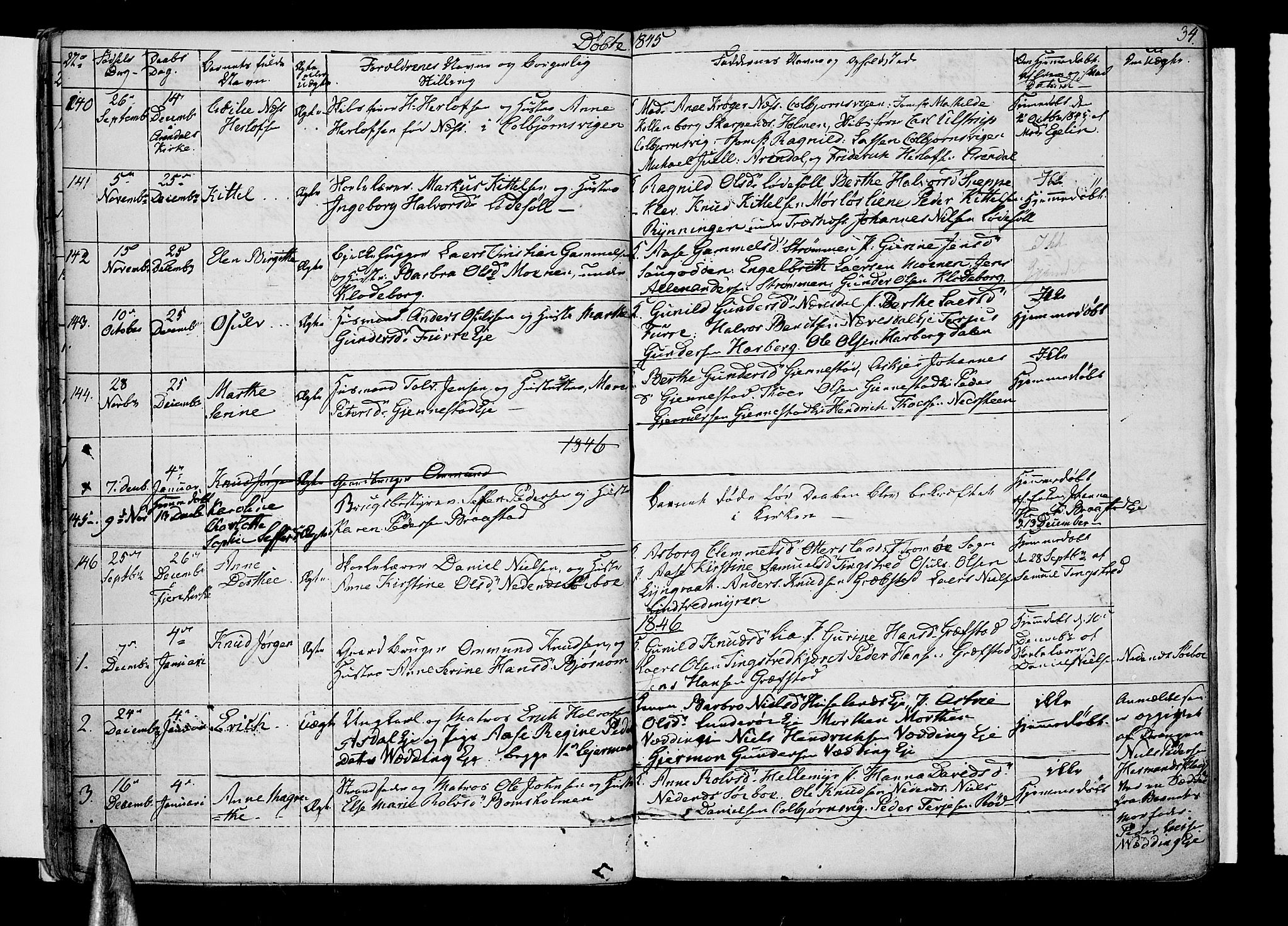 Øyestad sokneprestkontor, SAK/1111-0049/F/Fb/L0006: Parish register (copy) no. B 6, 1843-1854, p. 34