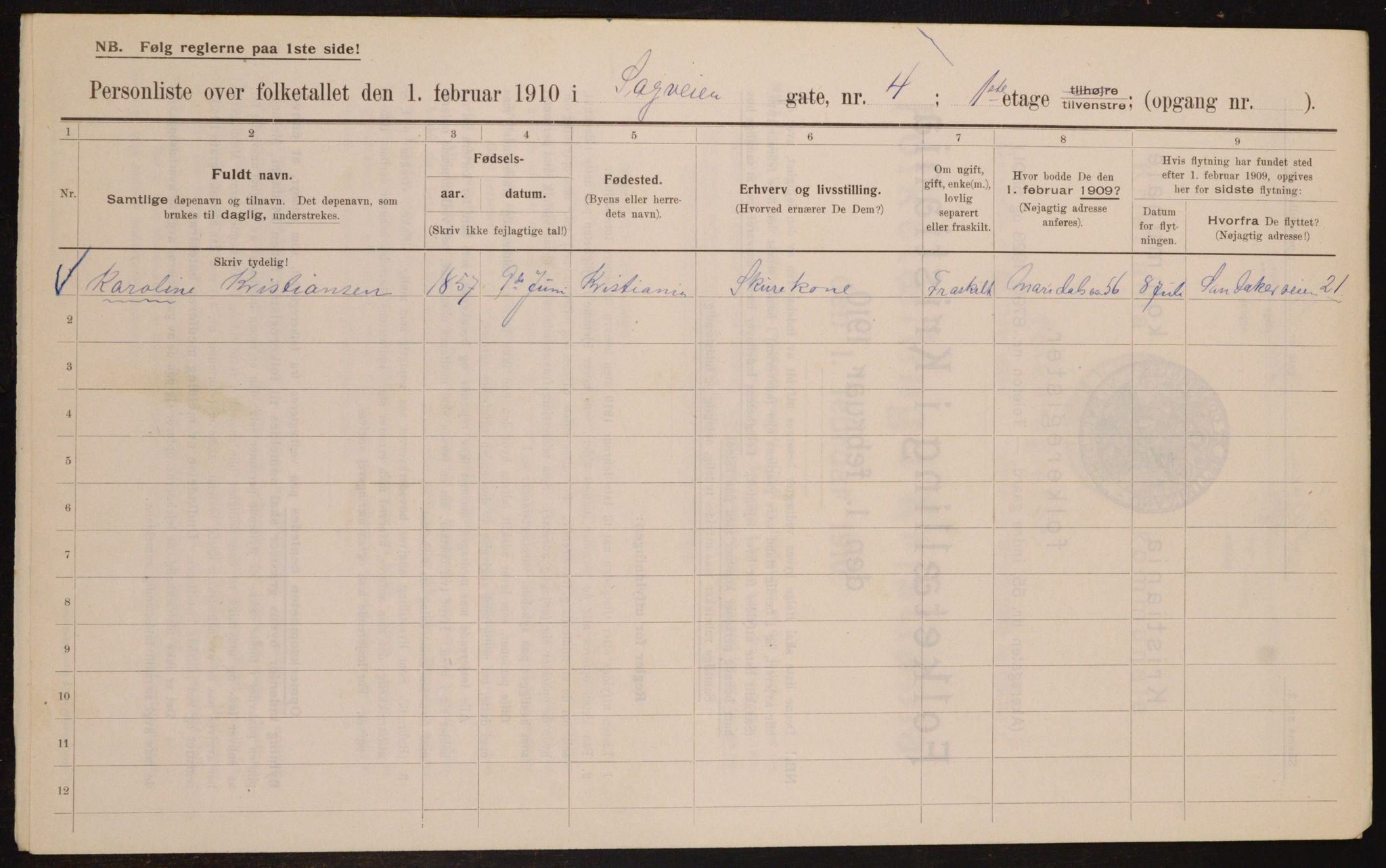 OBA, Municipal Census 1910 for Kristiania, 1910, p. 82717