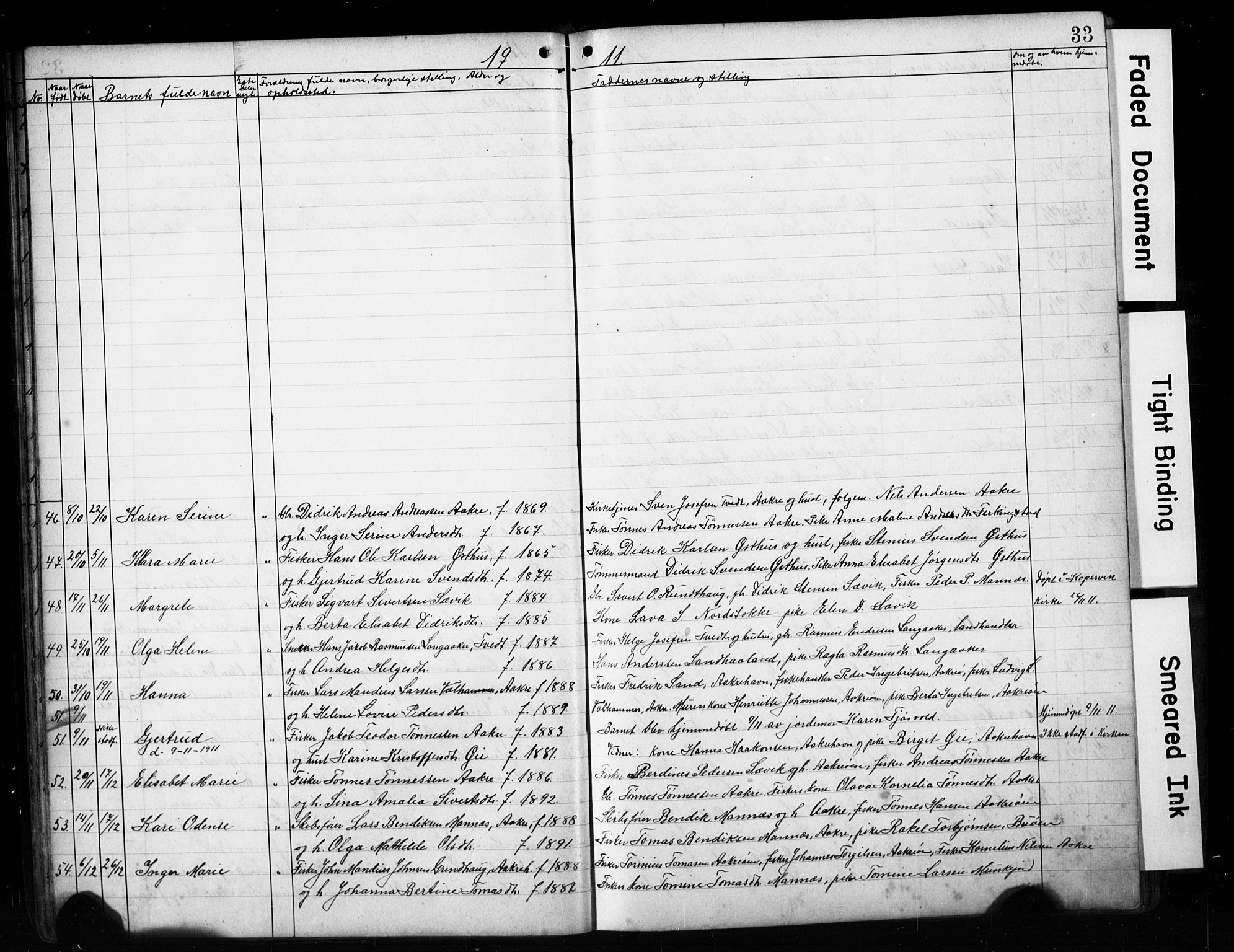 Kopervik sokneprestkontor, AV/SAST-A-101850/H/Ha/Hab/L0004: Parish register (copy) no. B 4, 1906-1921, p. 33