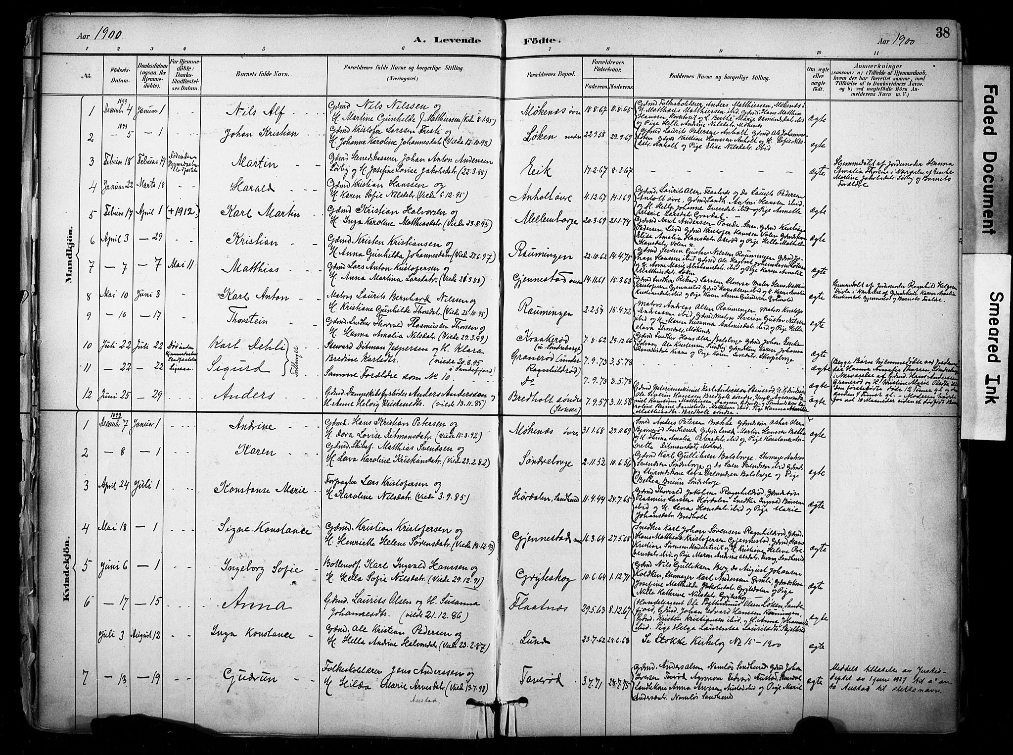 Stokke kirkebøker, SAKO/A-320/F/Fb/L0001: Parish register (official) no. II 1, 1884-1910, p. 38
