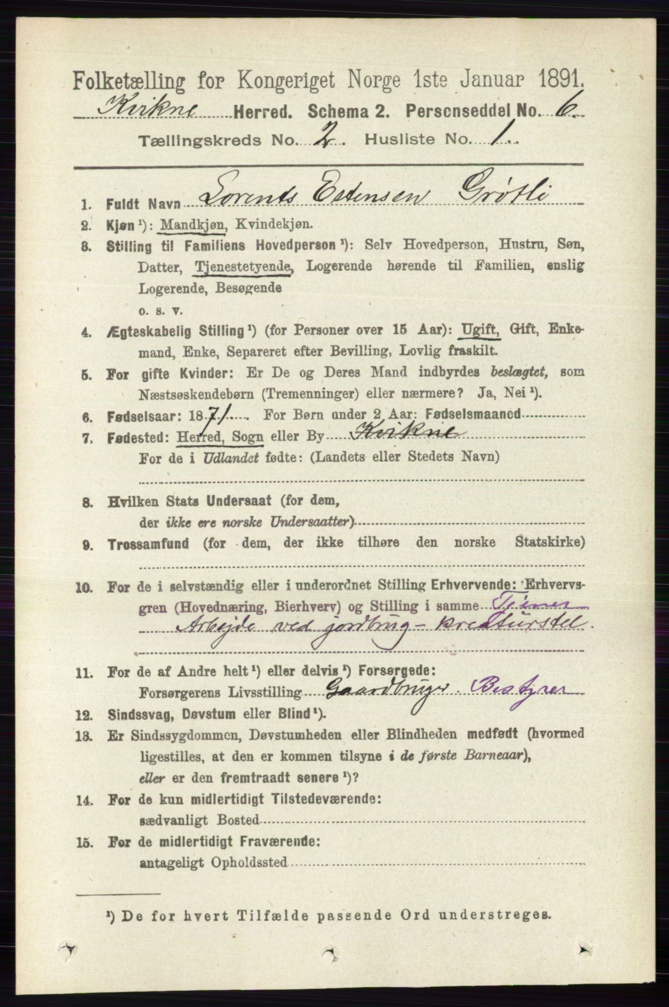 RA, 1891 census for 0440 Kvikne, 1891, p. 304