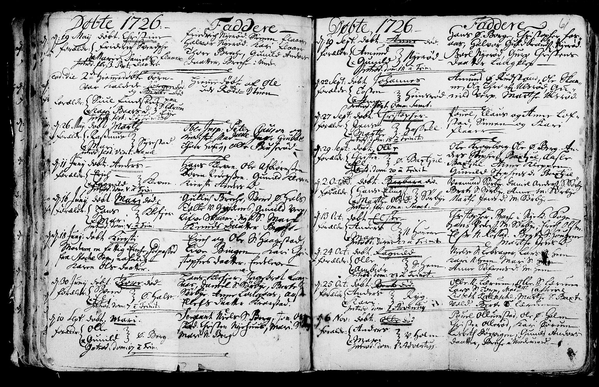Våle kirkebøker, SAKO/A-334/F/Fa/L0002: Parish register (official) no. I 2, 1705-1732, p. 61