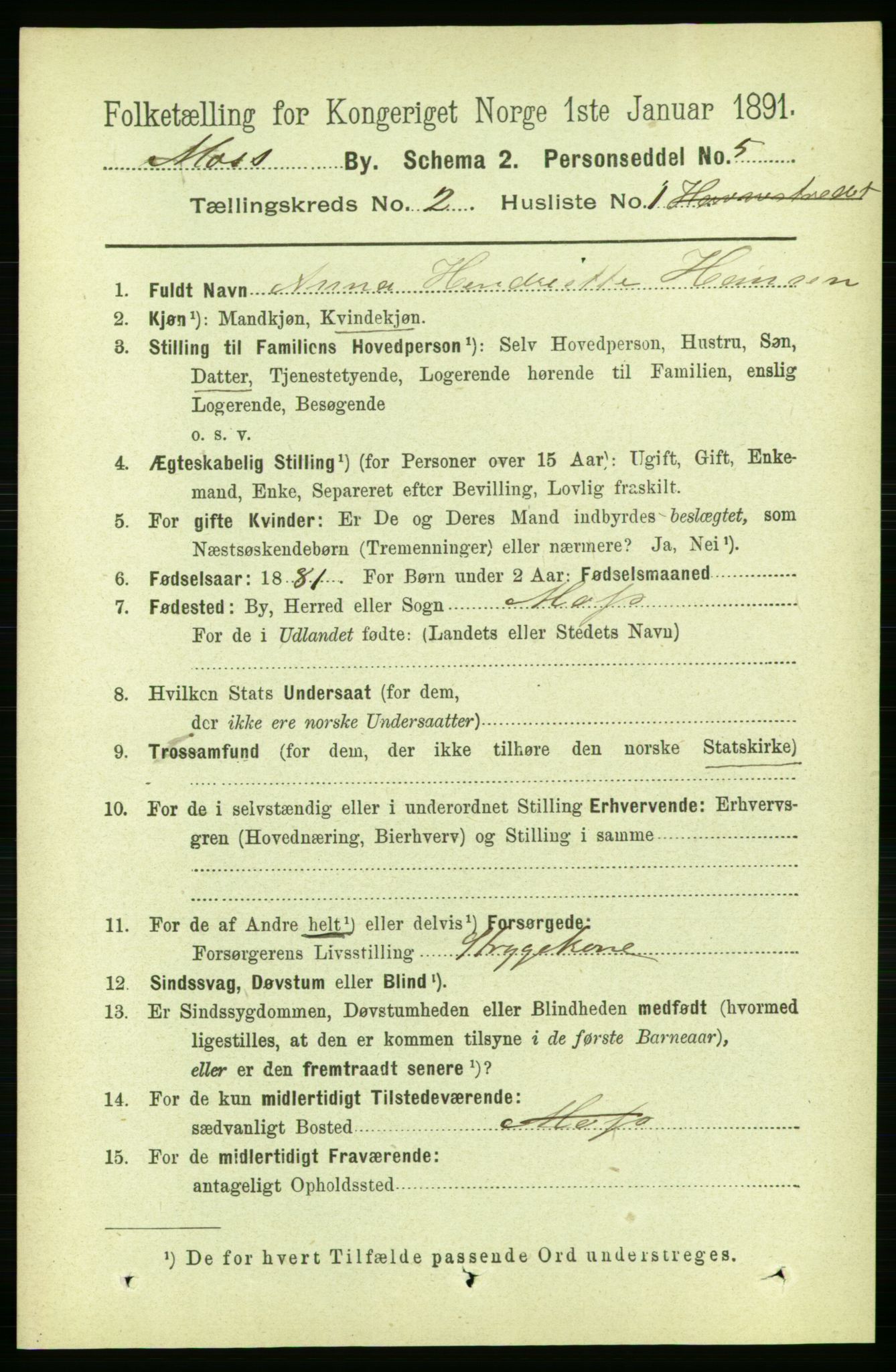 RA, 1891 census for 0104 Moss, 1891, p. 2016