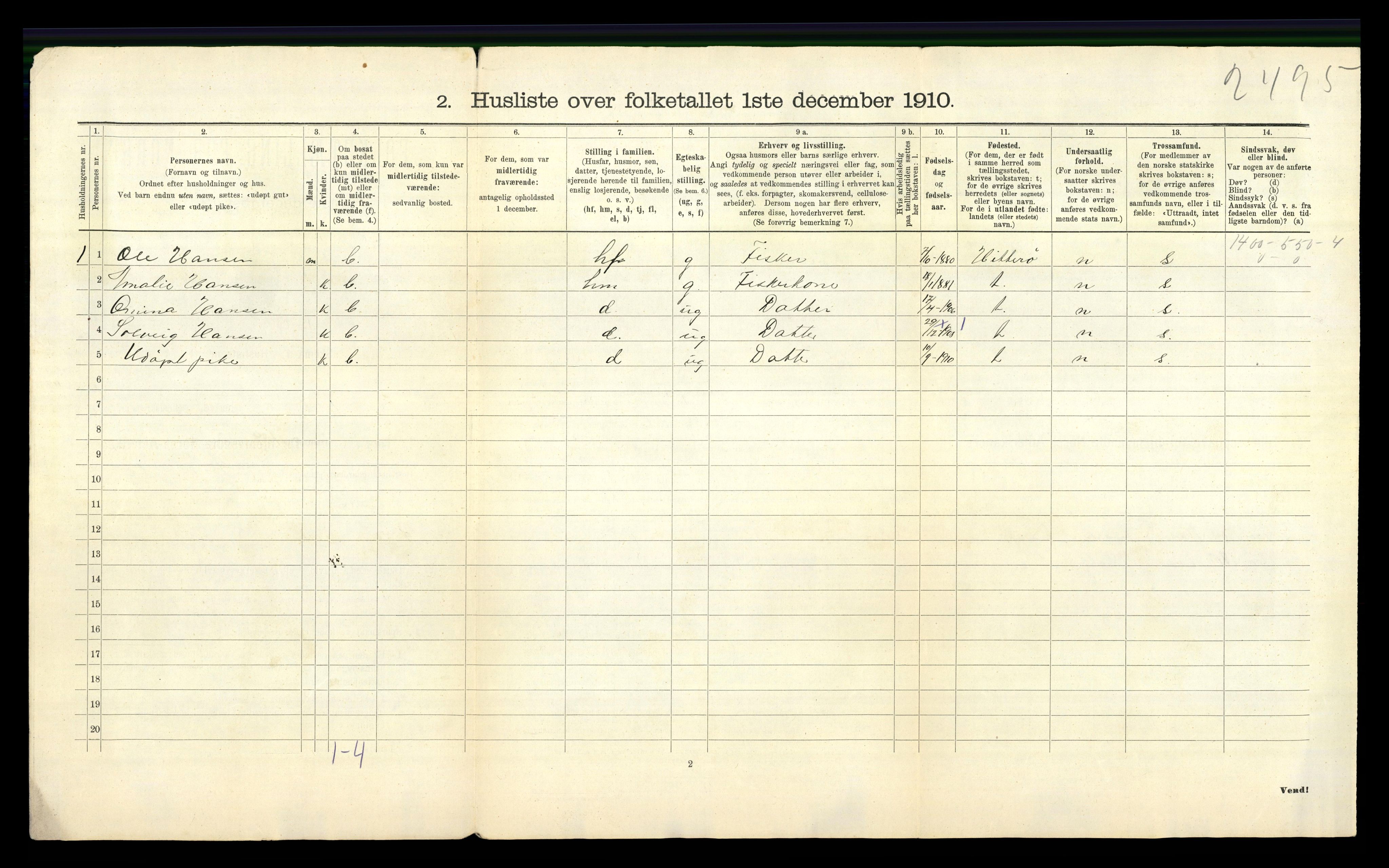 RA, 1910 census for Nes, 1910, p. 44