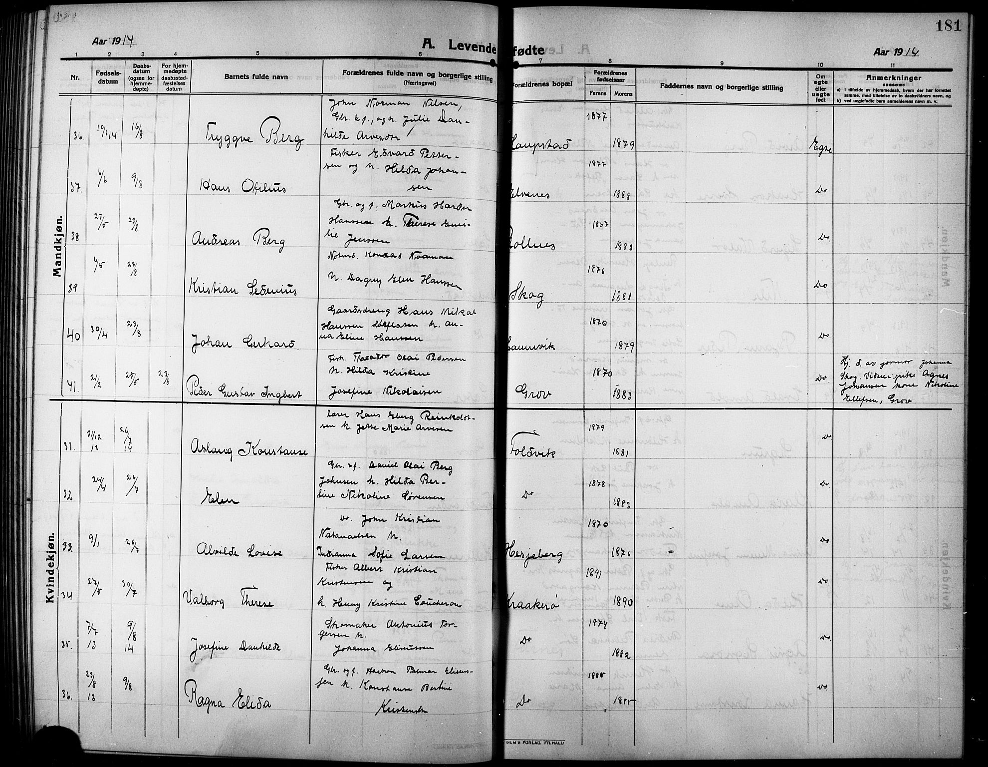 Ibestad sokneprestembete, AV/SATØ-S-0077/H/Ha/Hab/L0009klokker: Parish register (copy) no. 9, 1902-1914, p. 181