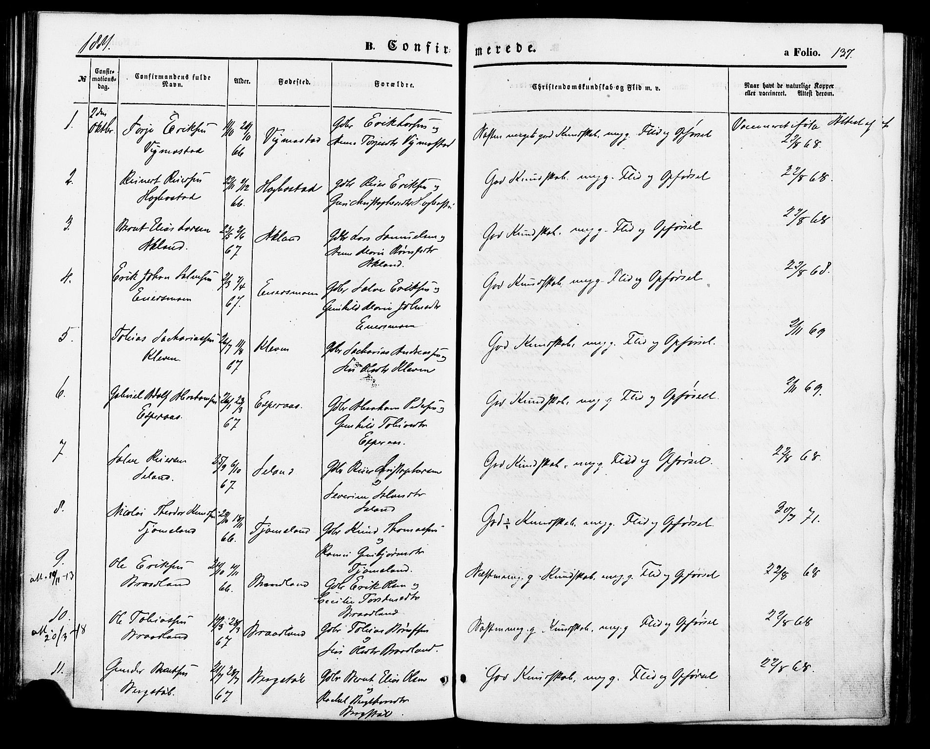 Nord-Audnedal sokneprestkontor, AV/SAK-1111-0032/F/Fa/Fab/L0002: Parish register (official) no. A 2, 1859-1882, p. 137