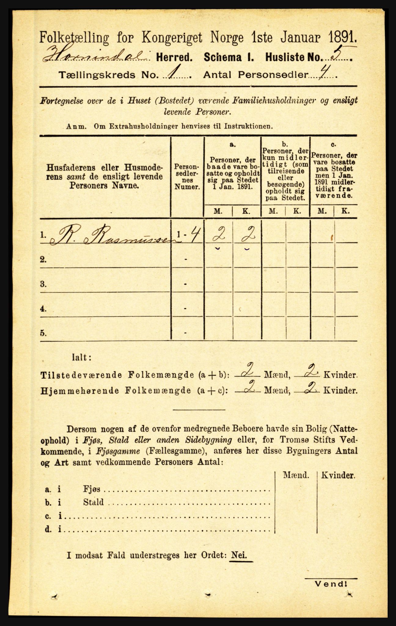 RA, 1891 census for 1444 Hornindal, 1891, p. 28