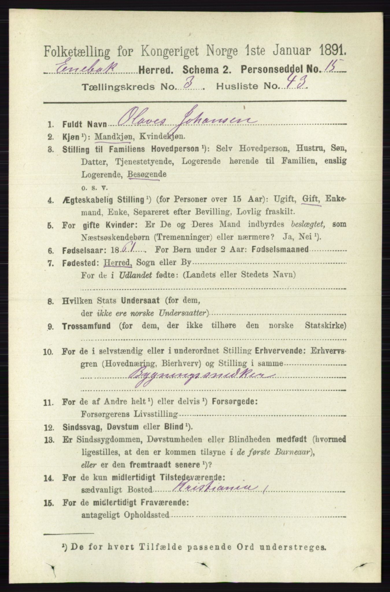 RA, 1891 census for 0229 Enebakk, 1891, p. 1394