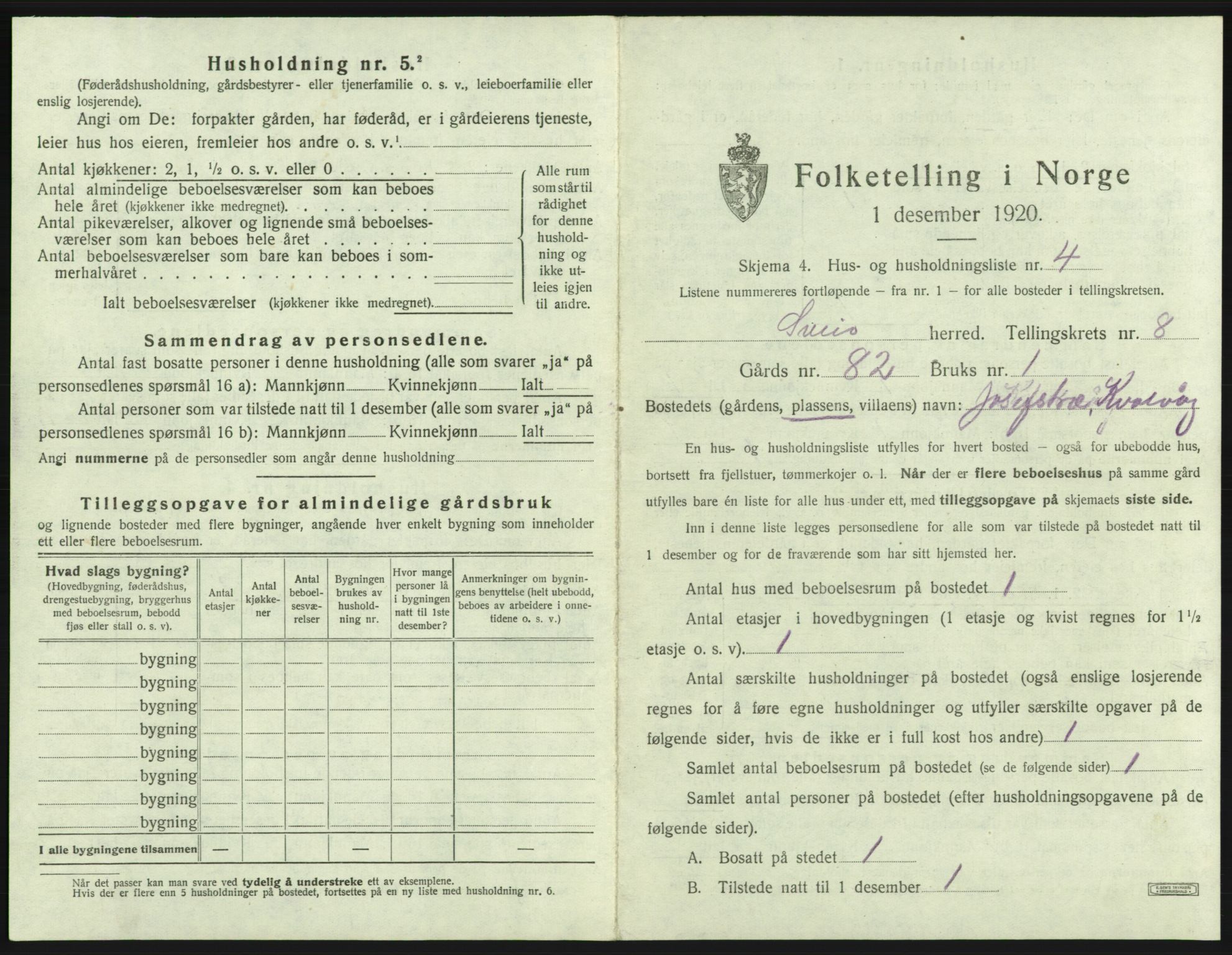 SAB, 1920 census for Sveio, 1920, p. 541