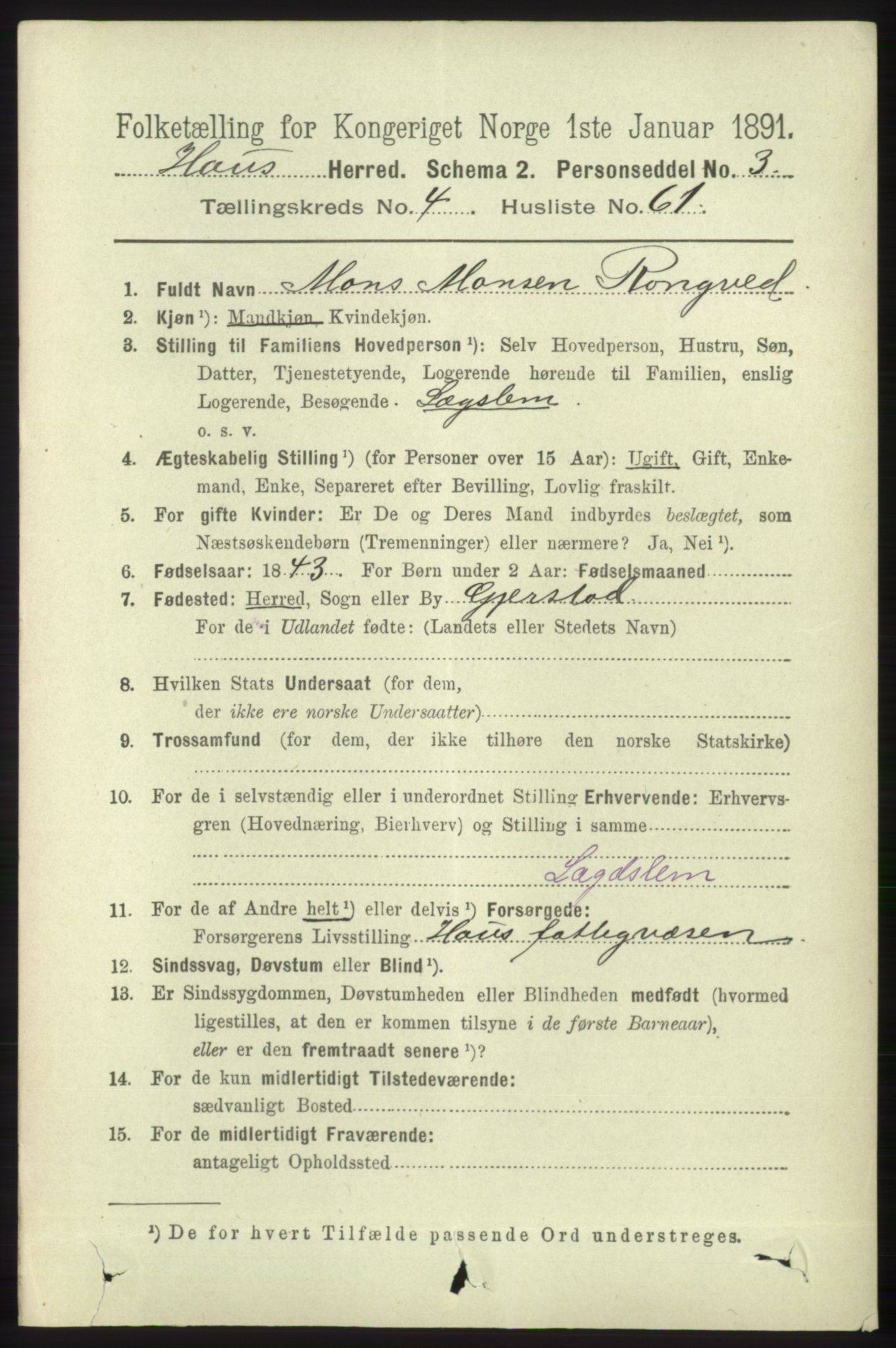 RA, 1891 census for 1250 Haus, 1891, p. 1744