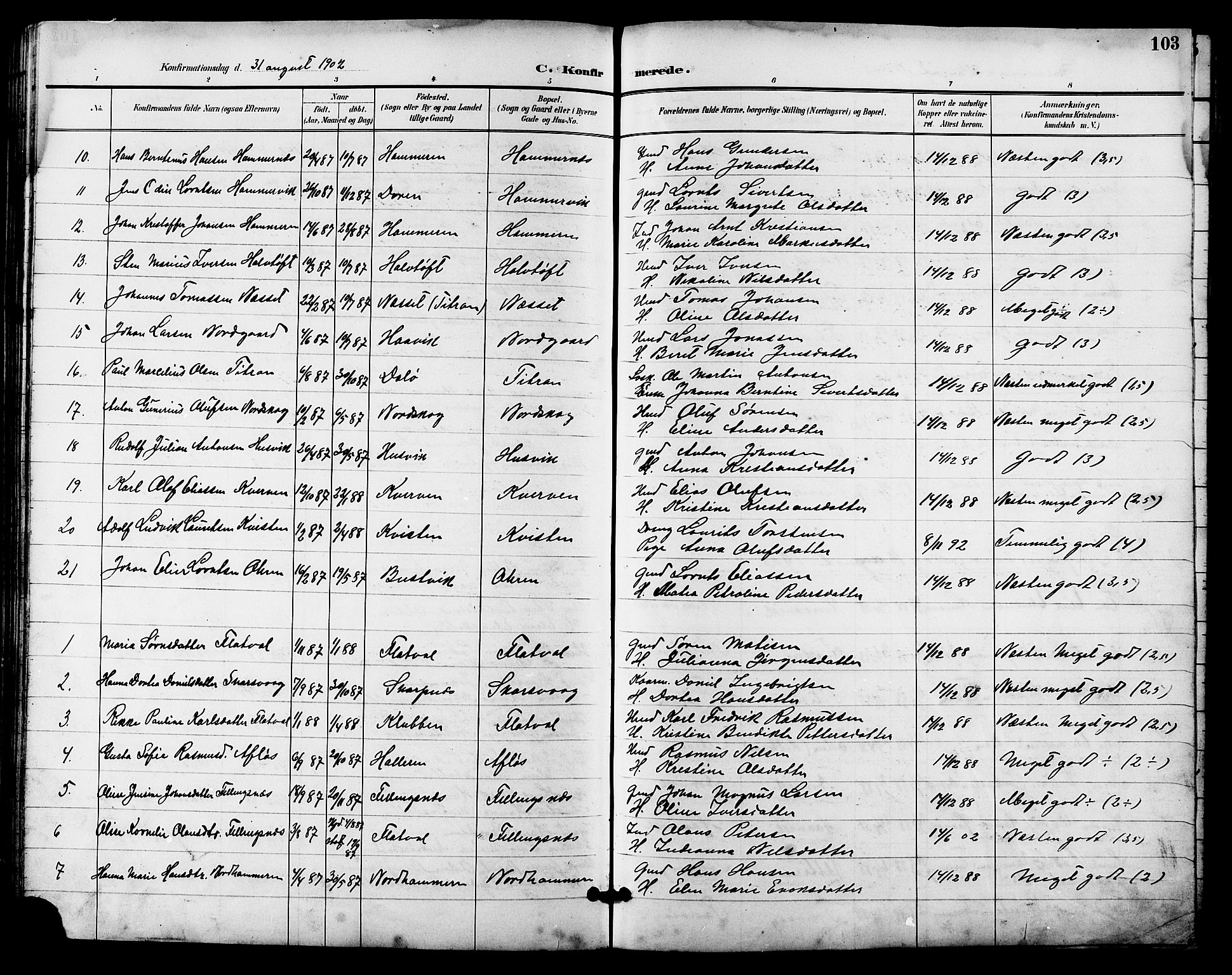 Ministerialprotokoller, klokkerbøker og fødselsregistre - Sør-Trøndelag, SAT/A-1456/641/L0598: Parish register (copy) no. 641C02, 1893-1910, p. 103