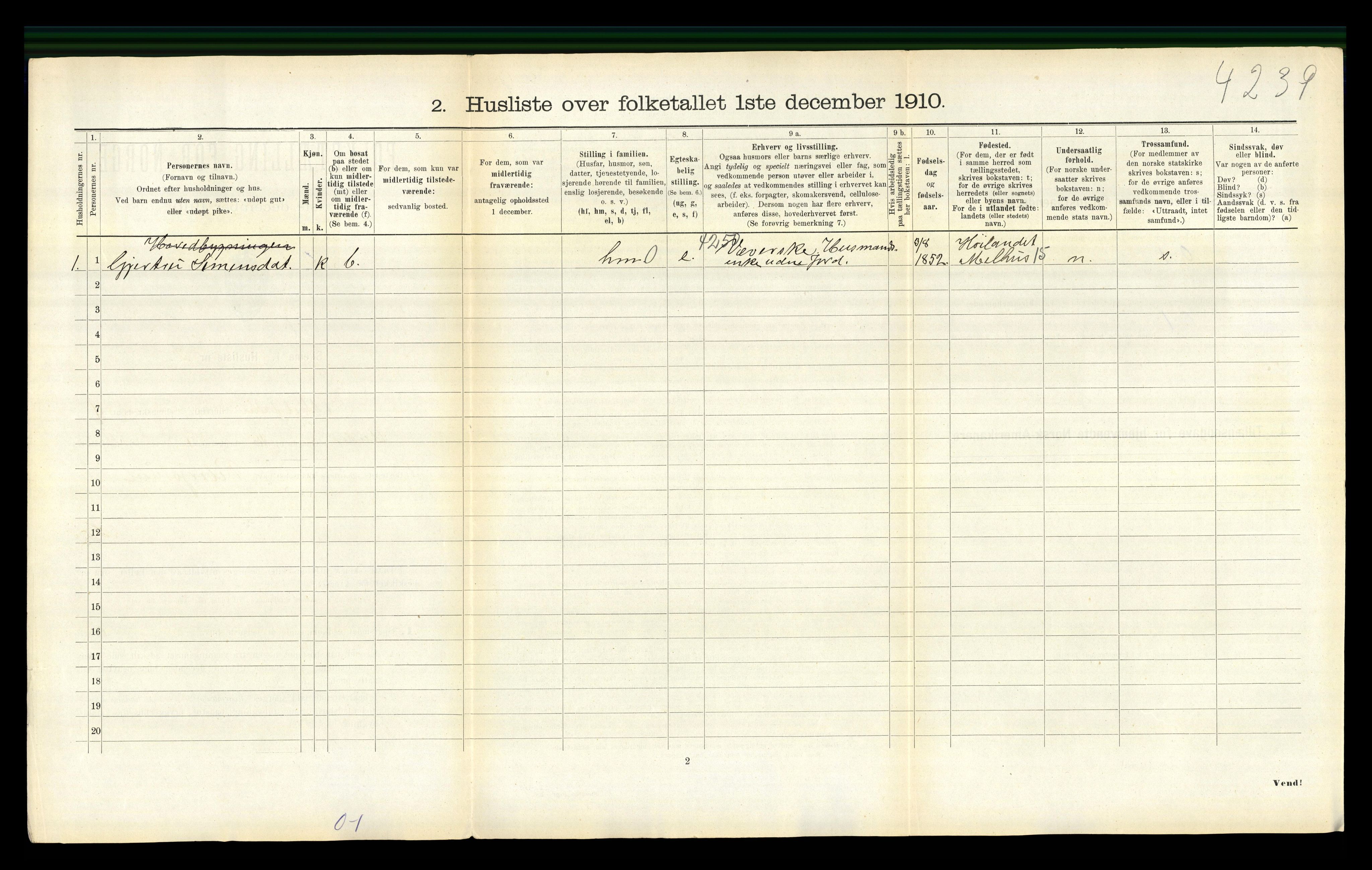 RA, 1910 census for Meldal, 1910, p. 414