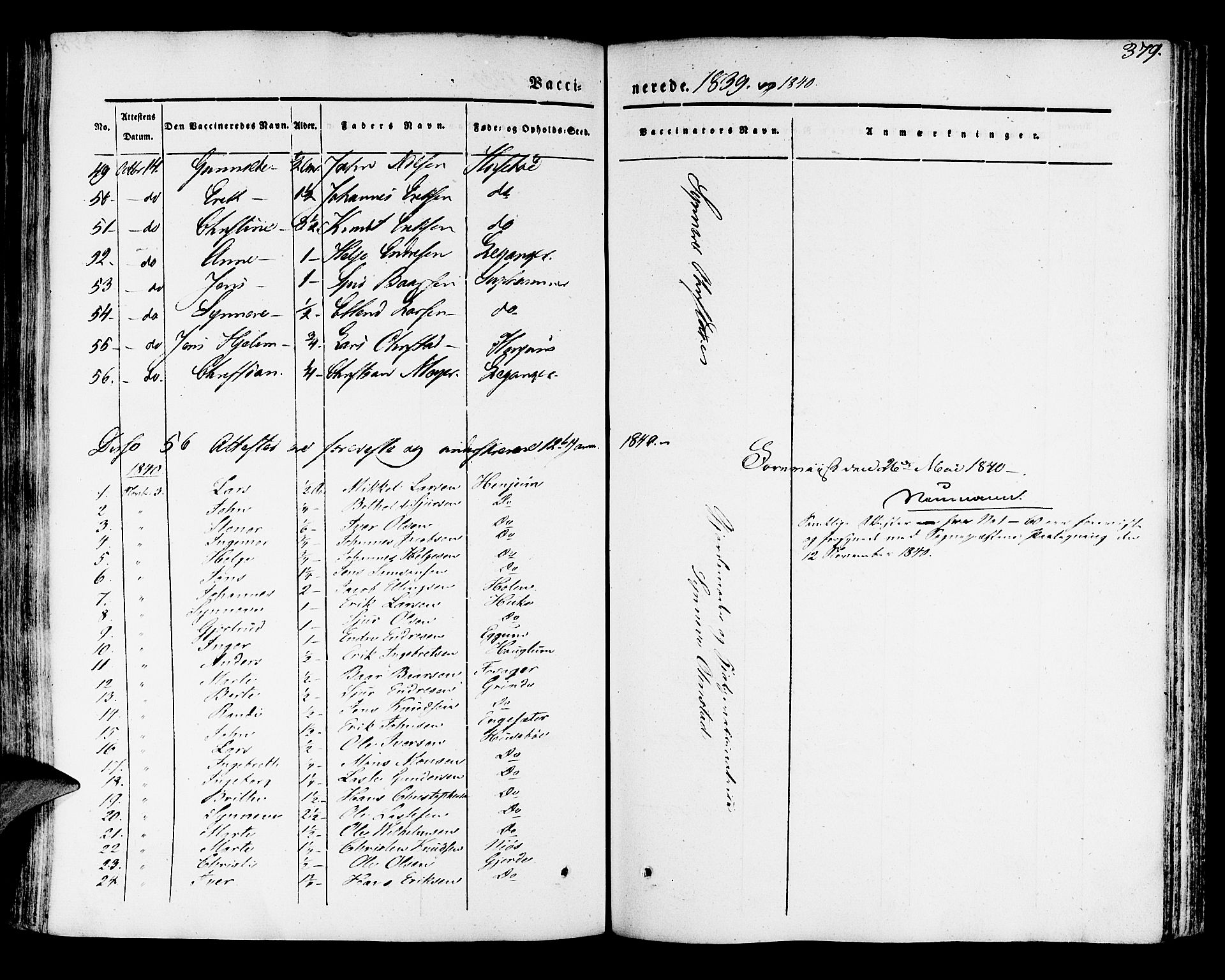 Leikanger sokneprestembete, AV/SAB-A-81001/H/Haa/Haaa/L0007: Parish register (official) no. A 7, 1838-1851, p. 379