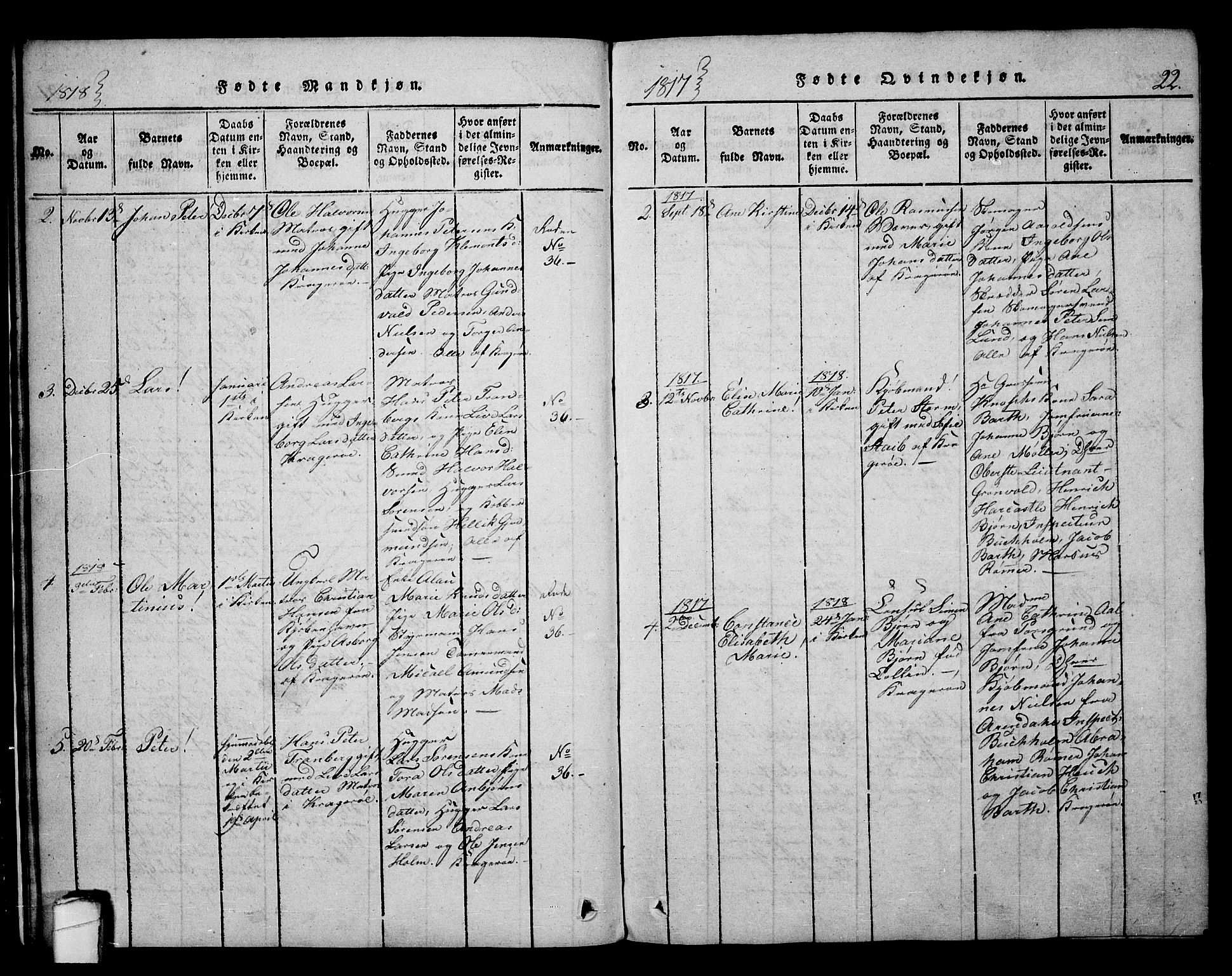 Kragerø kirkebøker, SAKO/A-278/F/Fa/L0004: Parish register (official) no. 4, 1814-1831, p. 22